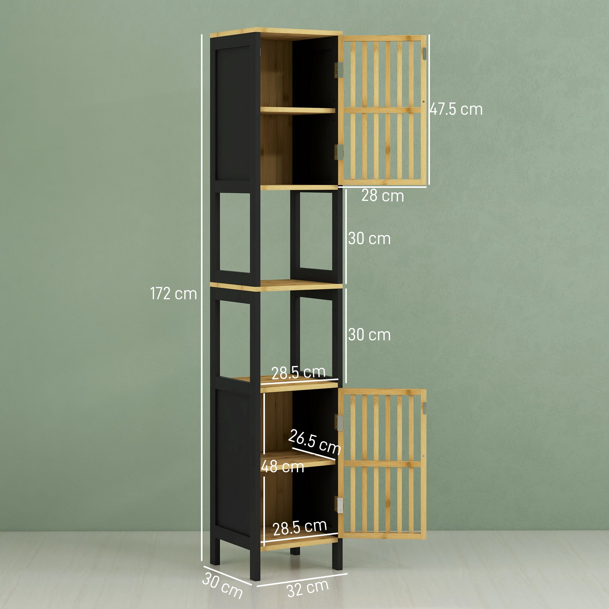 HOMCOM Bamboo-Blend Retro Cut-Out Tall Bathroom Storage Unit - North Peak Garden Furniture