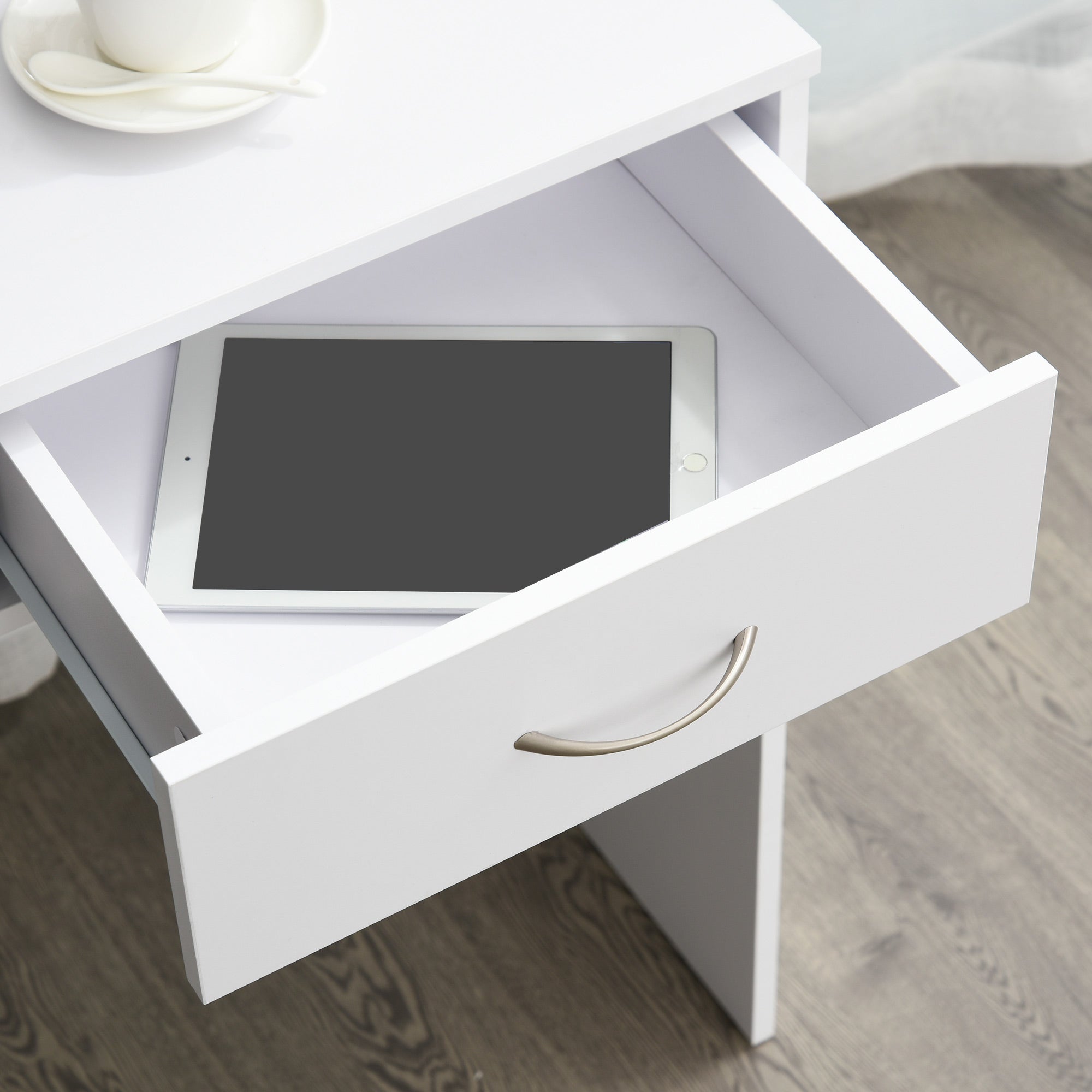 HOMCOM Compact Computer Desk, Study Table with Drawer and Storage Compartment, Writing Workstation, White - North Peak Garden Furniture