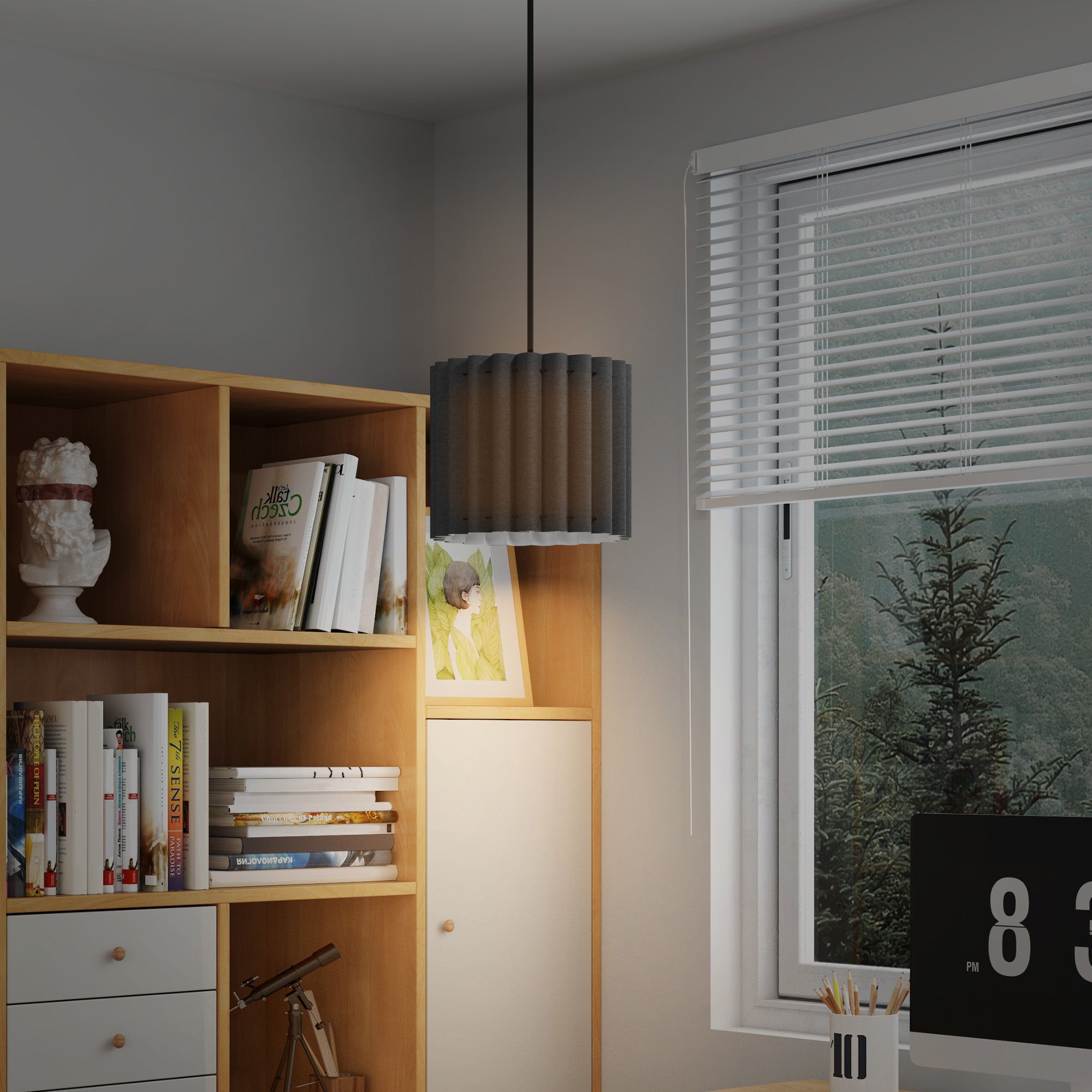 HOMCOM Linen Pendant Light, Modern Wave Ceiling Light Shade, E27 Lampshade for Living Room, Bedroom, Kitchen, Hallway, Black - North Peak Garden Furniture