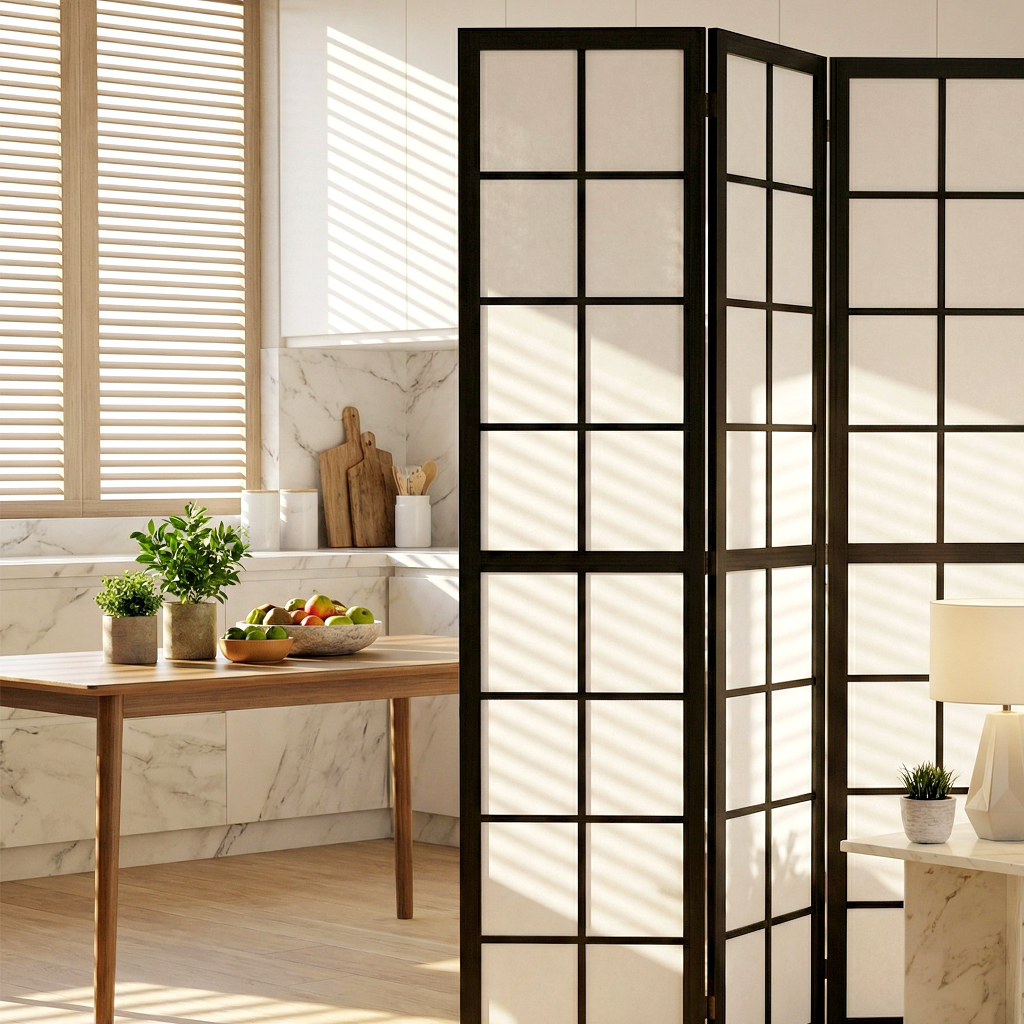 HOMCOM 4 Panel Folding Room Divider, Freestanding Room Separator, Indoor Privacy Screen for Living Room, Bedroom, Black