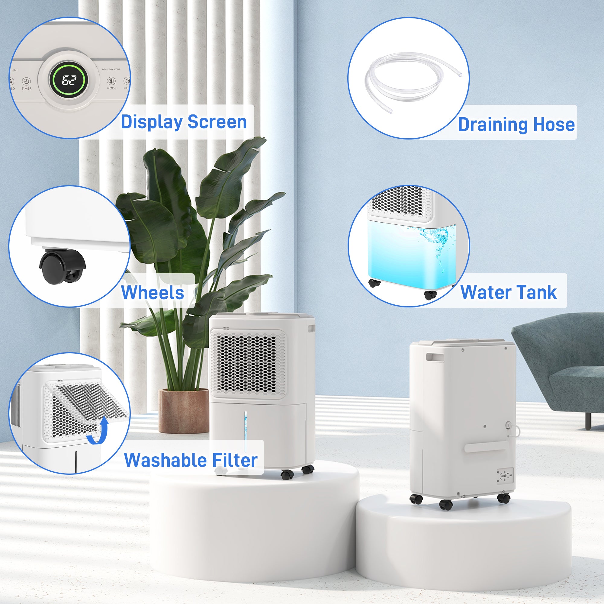 HOMCOM 12L/Day Dehumidifier with Continuous Drainage, 1.6L Water Tank, 24H Timer, Digital Humidity Display, Humidity Light, Dehumidifier for Home Damp, Bedroom, Condensation, Mould, Laundry Drying - North Peak Garden Furniture