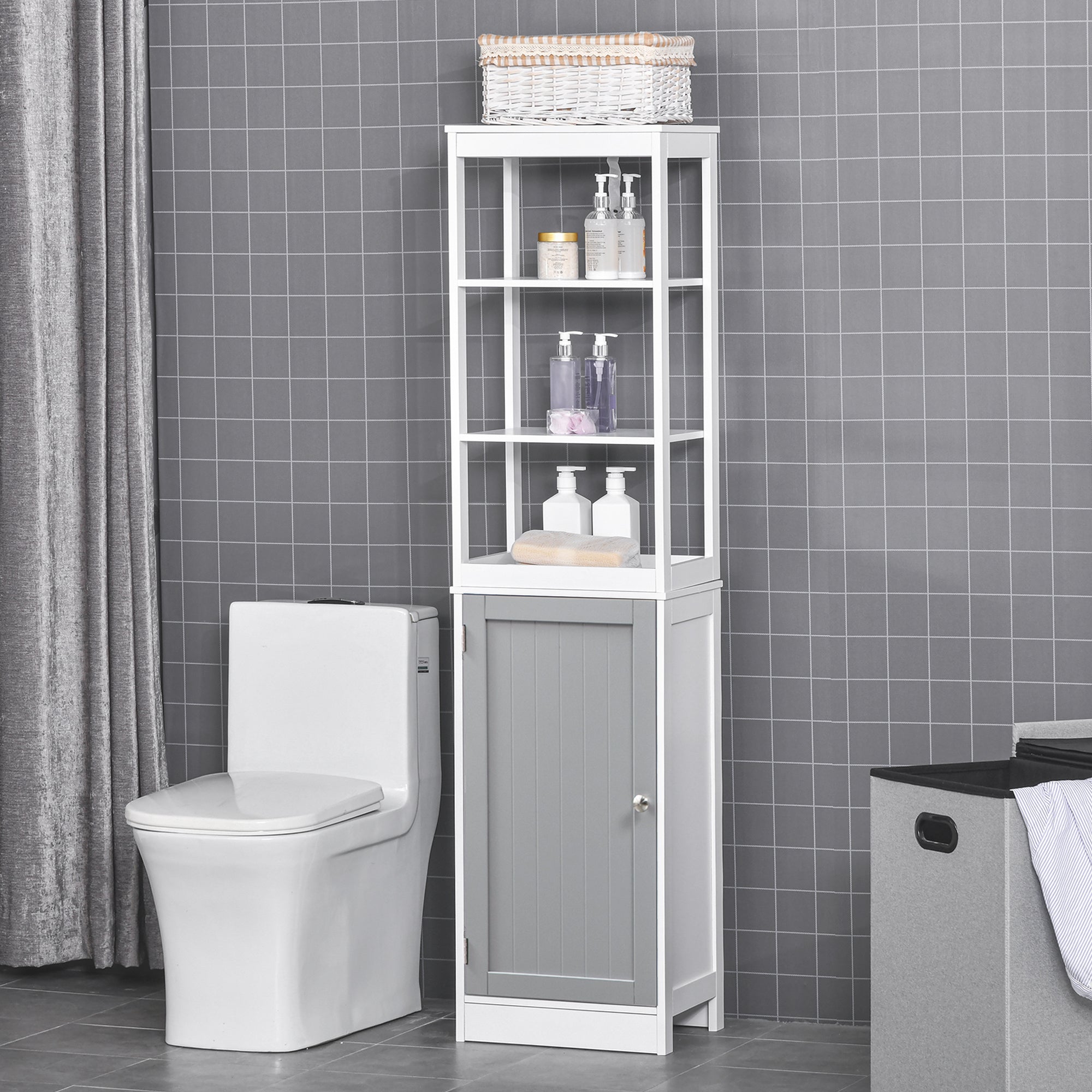 kleankin Tall Bathroom Cabinet Free Standing Slimline Cupboard Tallboy Unit Storage Organiser for Bathroom, Living Room, Kitchen - North Peak Garden Furniture