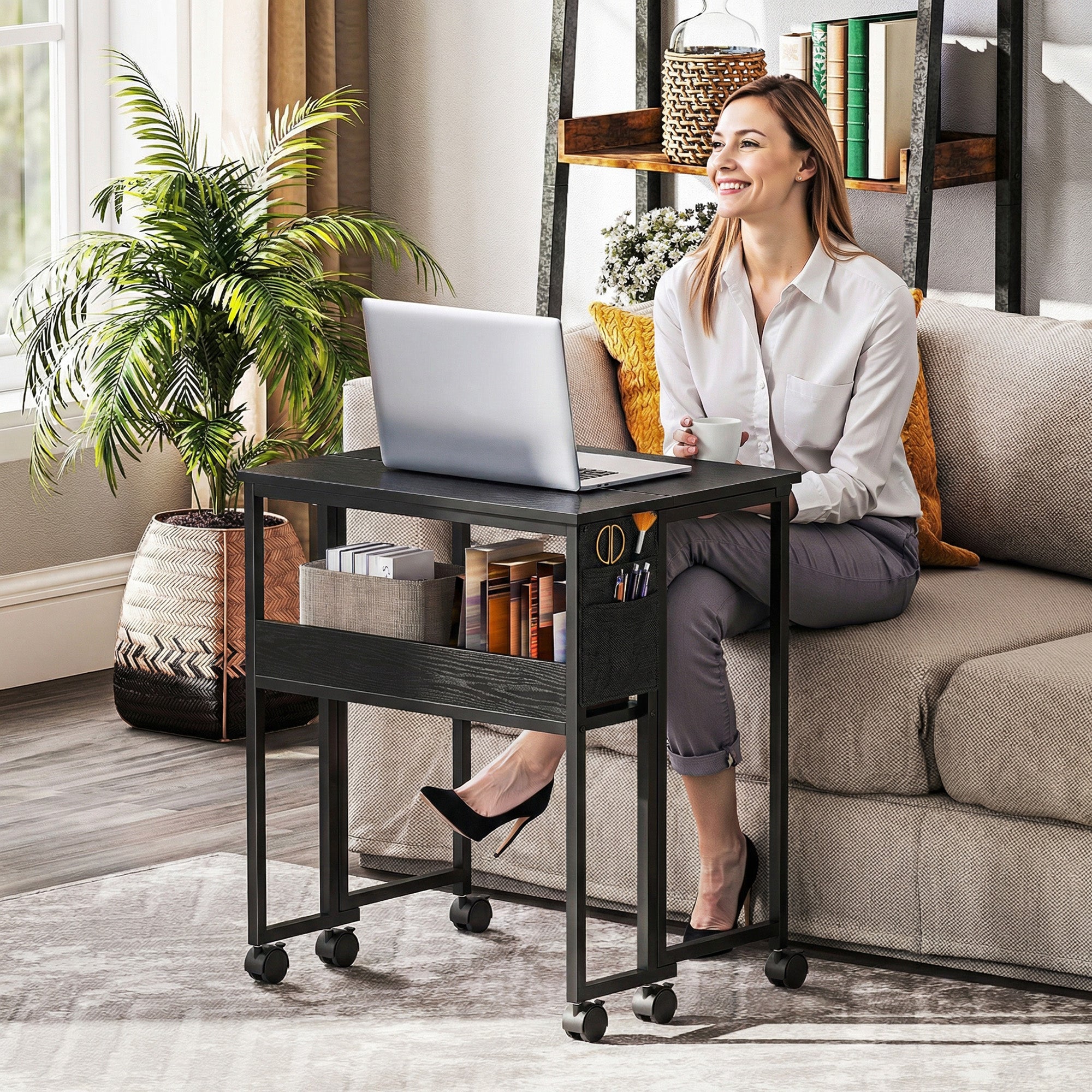 HOMCOM 63 cm Drop Leaf Writing Work Desk - Black