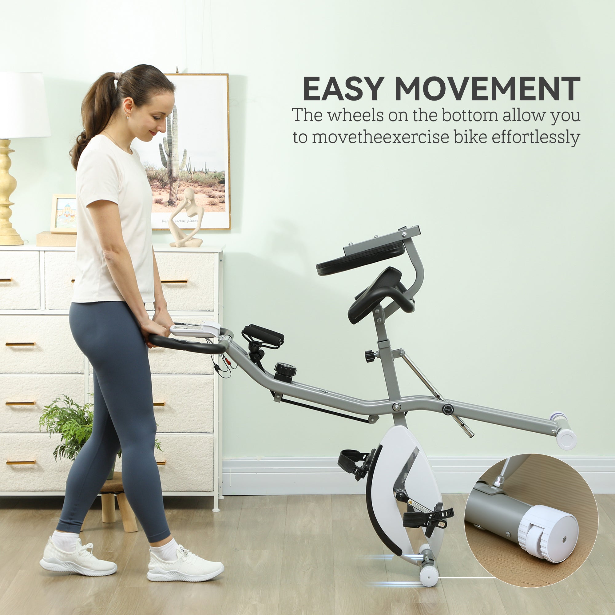 SPORTNOW 5-In-1 Folding Exercise Bike with Arm Workout Bands, Quiet 8-Level Magnetic Resistance Foldable Exercise Bike with LCD, Tablet Holder, Hand Pulse Sensor for Home Use Indoor Cycling, White - North Peak Garden Furniture