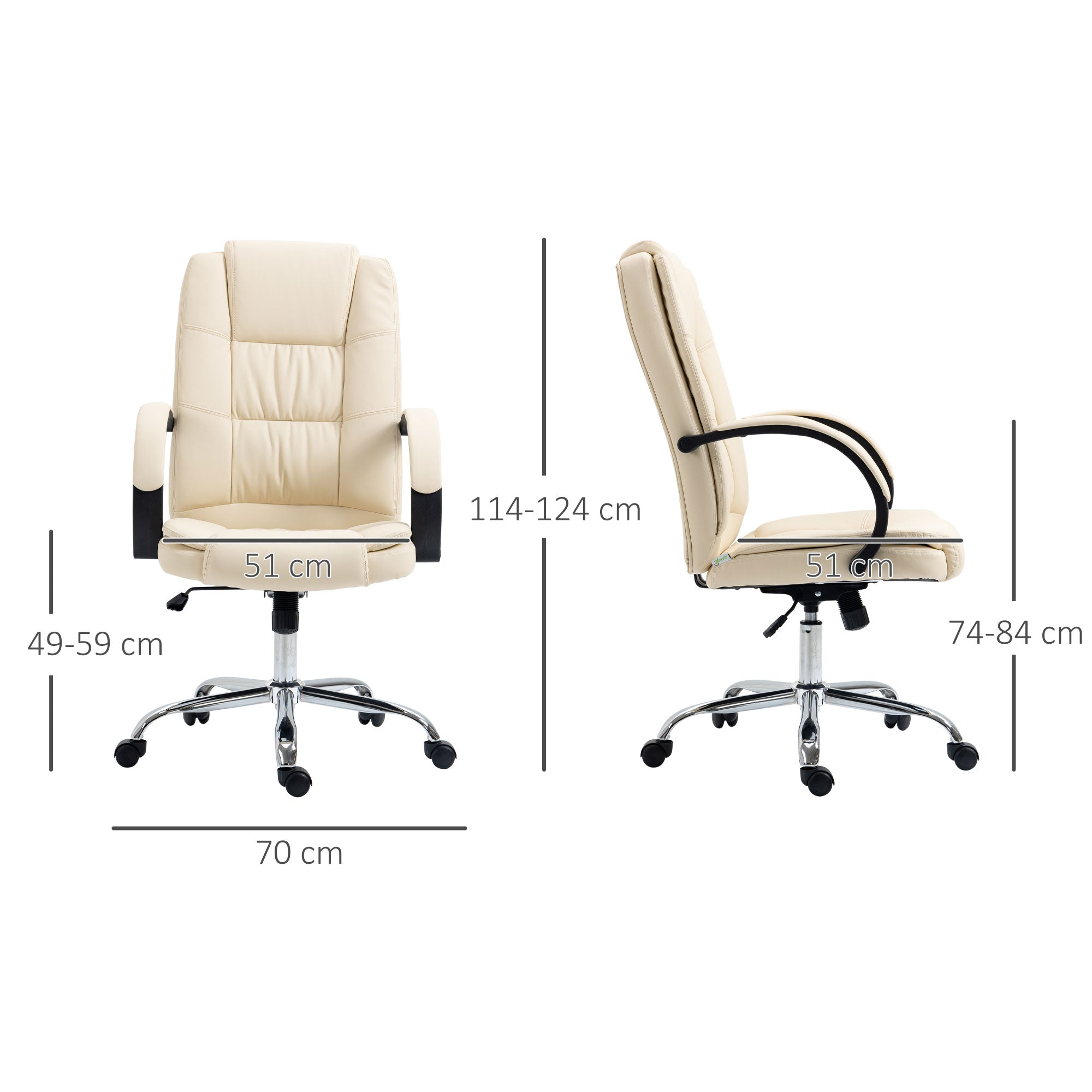 Vinsetto Office Chair, PU Leather Desk Chair with 13cm Soft Padded Seat and Backrest, Swivel Chair with Adjustable Height and Rolling Wheels, Beige - North Peak Garden Furniture