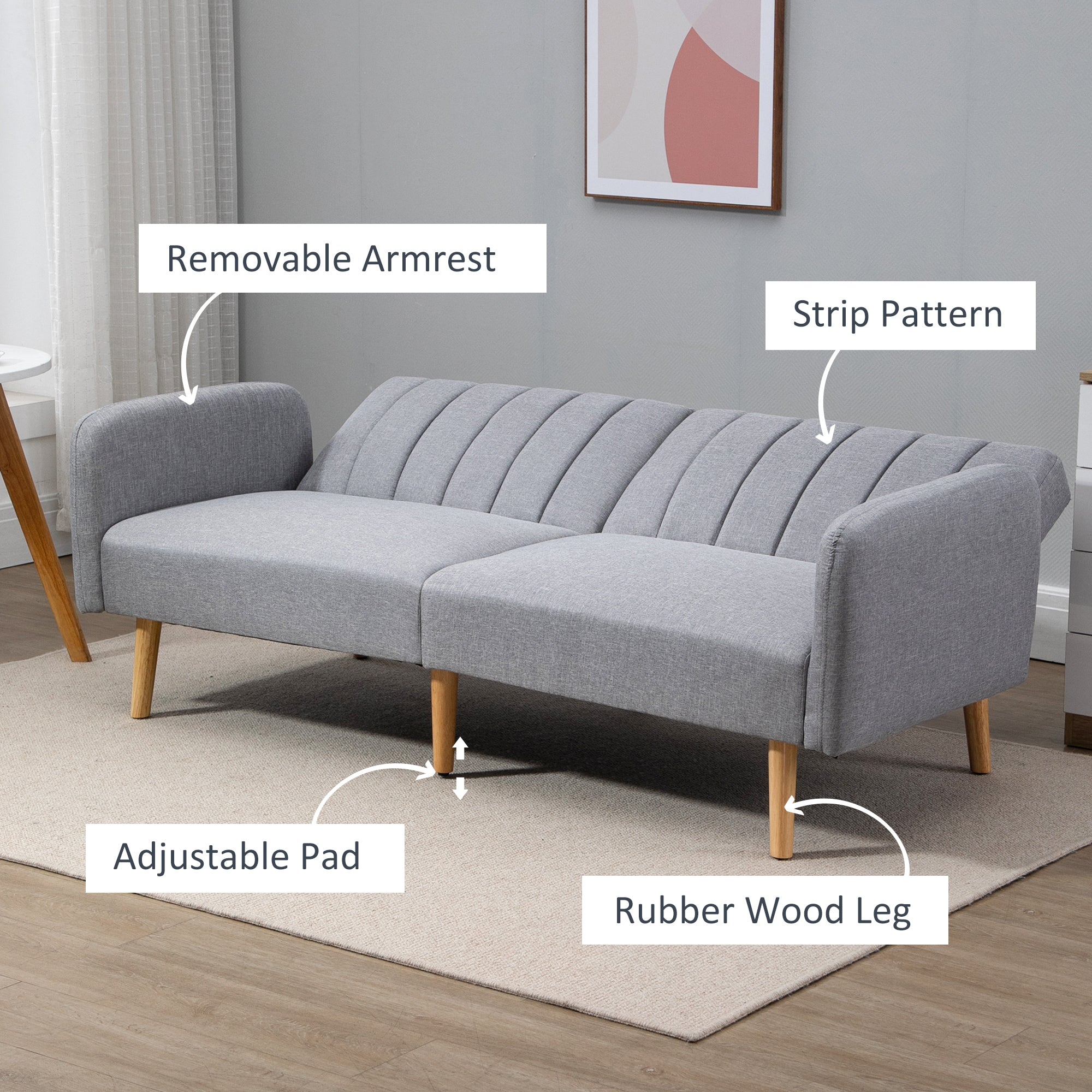 HOMCOM Two-Seater Sofa Bed, with Split Back - Light Grey - North Peak Garden Furniture