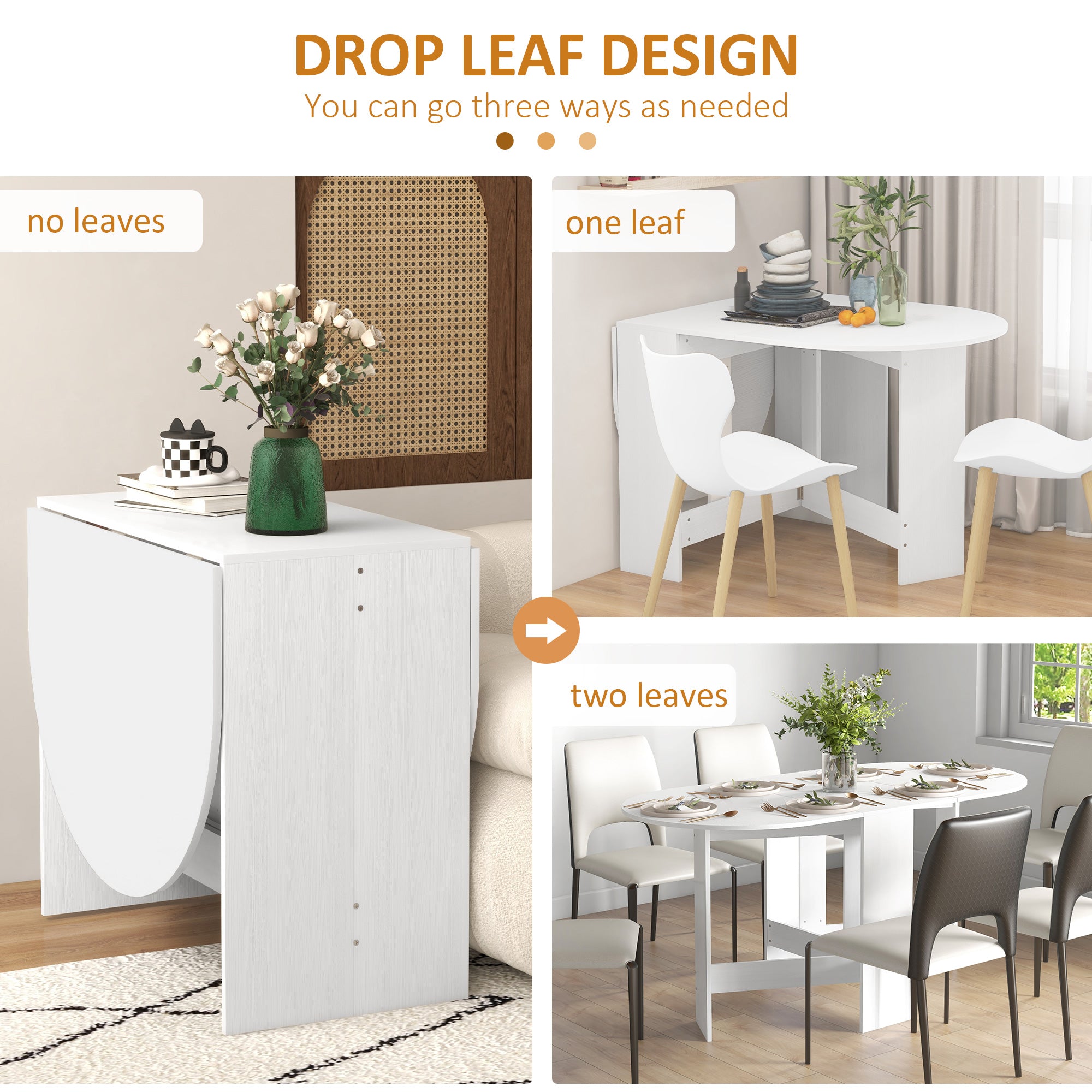 HOMCOM Folding Dining Table, Drop Leaf Table for Small Spaces, Oval Tabletop for Dining Room, Ash Wood-Effect - North Peak Garden Furniture