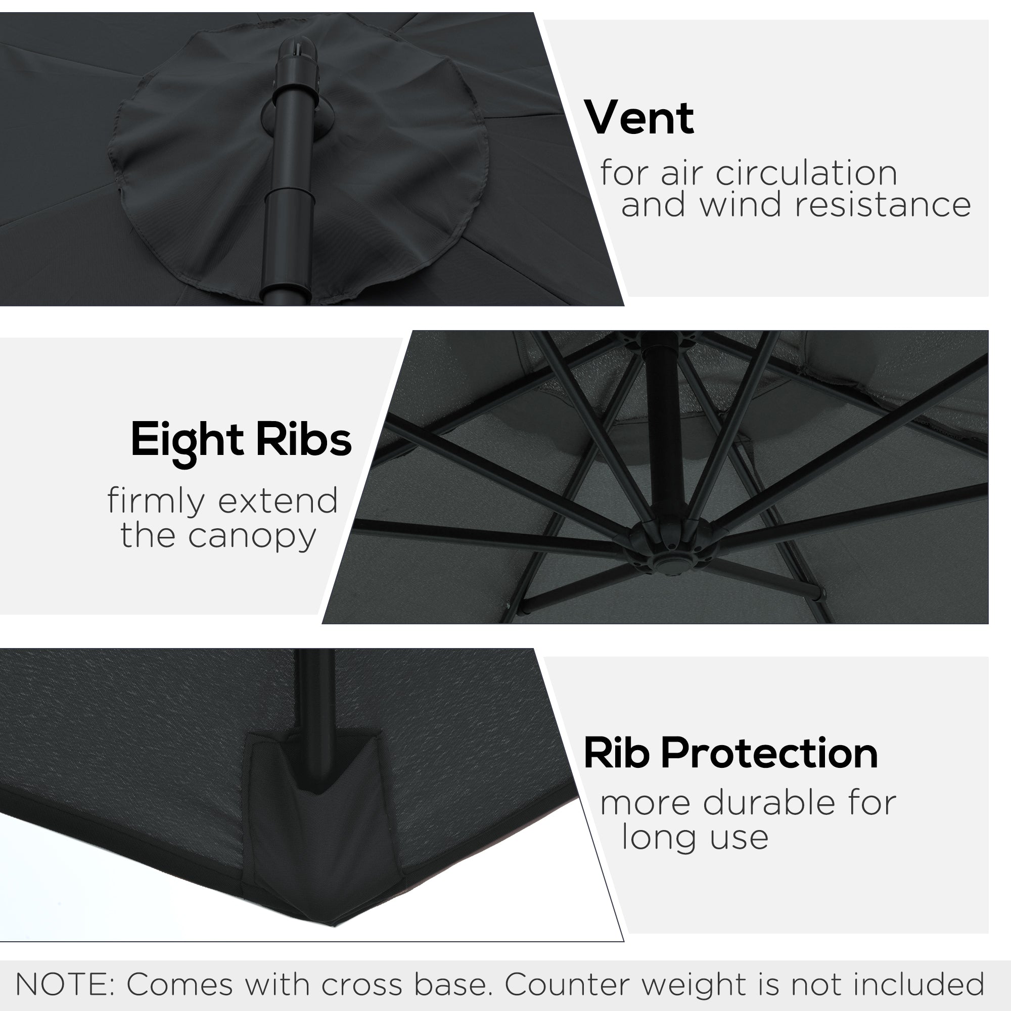 Outsunny 2.45m Overhanging Cantilever Parasol, with Cross Base - Black - North Peak Garden Furniture