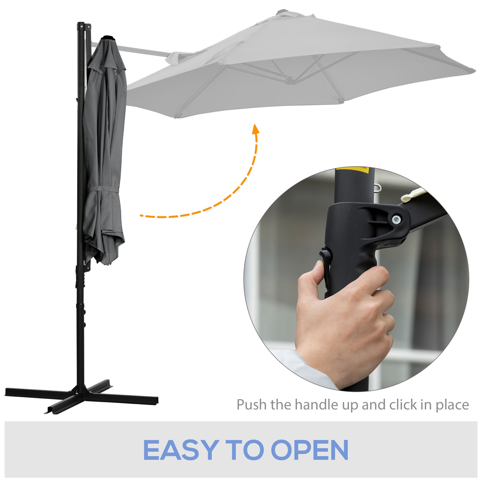 Outsunny 2.5M Garden Cantilever Parasol with 360° Rotation, Offset Roma Patio Umbrella Hanging Sun Shade Canopy Shelter with Cross Base, Dark Grey - North Peak Garden Furniture