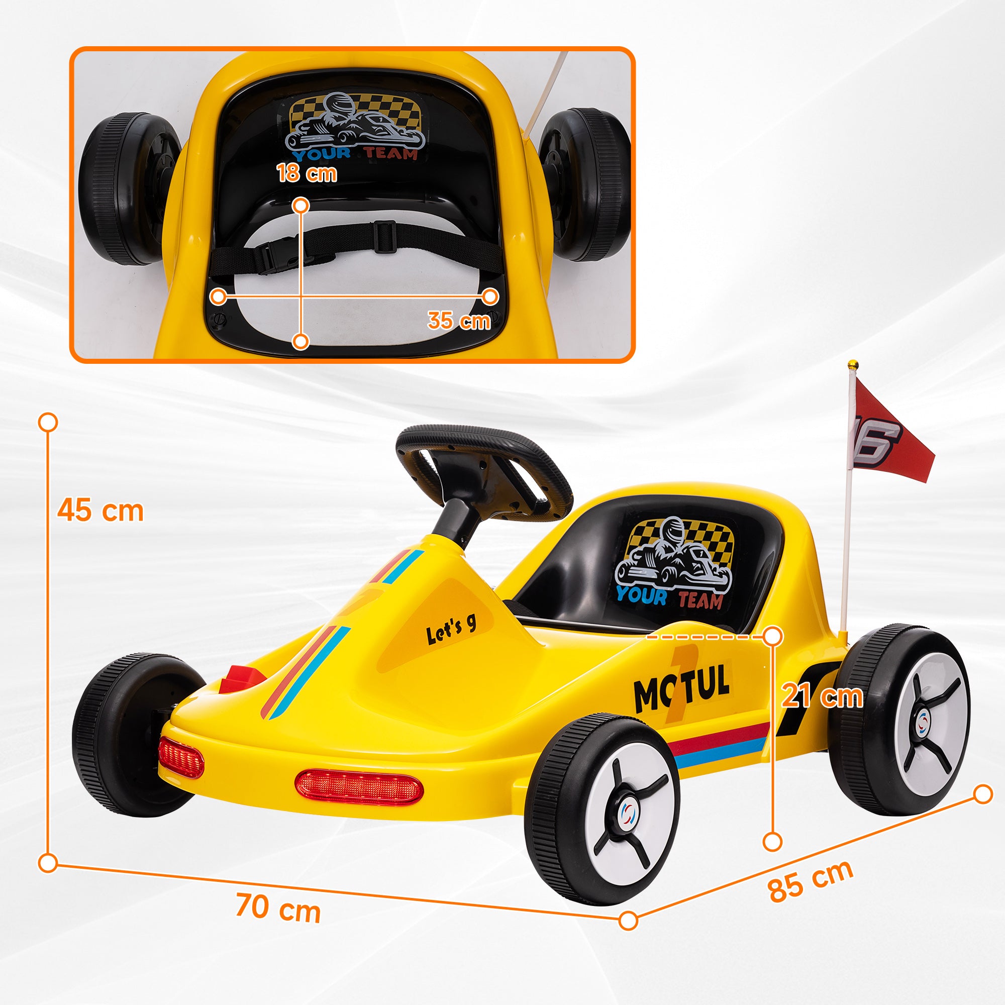 AIYAPLAY 6V Electric Go Kart for Kids with Music, Light, Horn, for 3-5 Years, Yellow