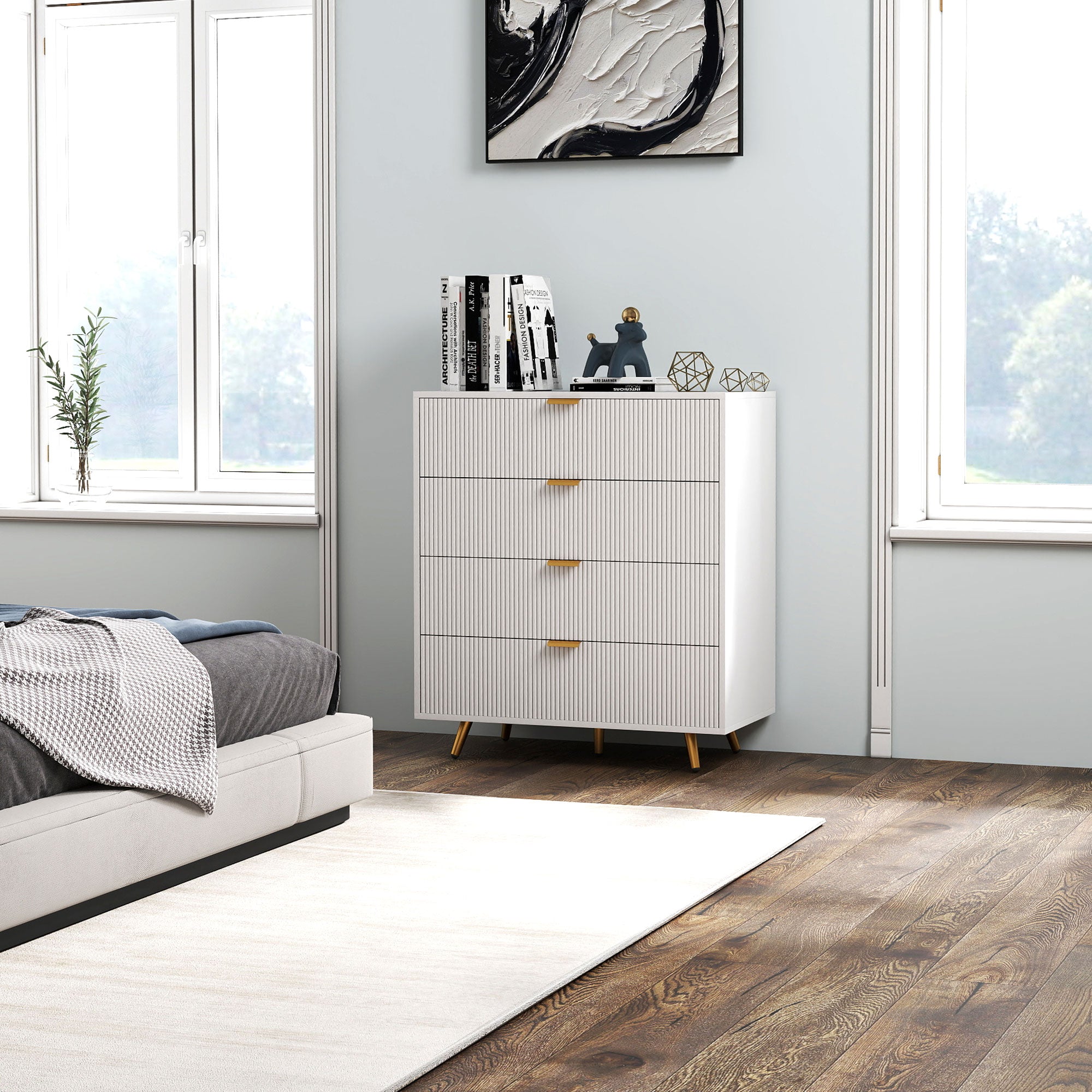HOMCOM Elegant Four-Drawer Bedside Table - White