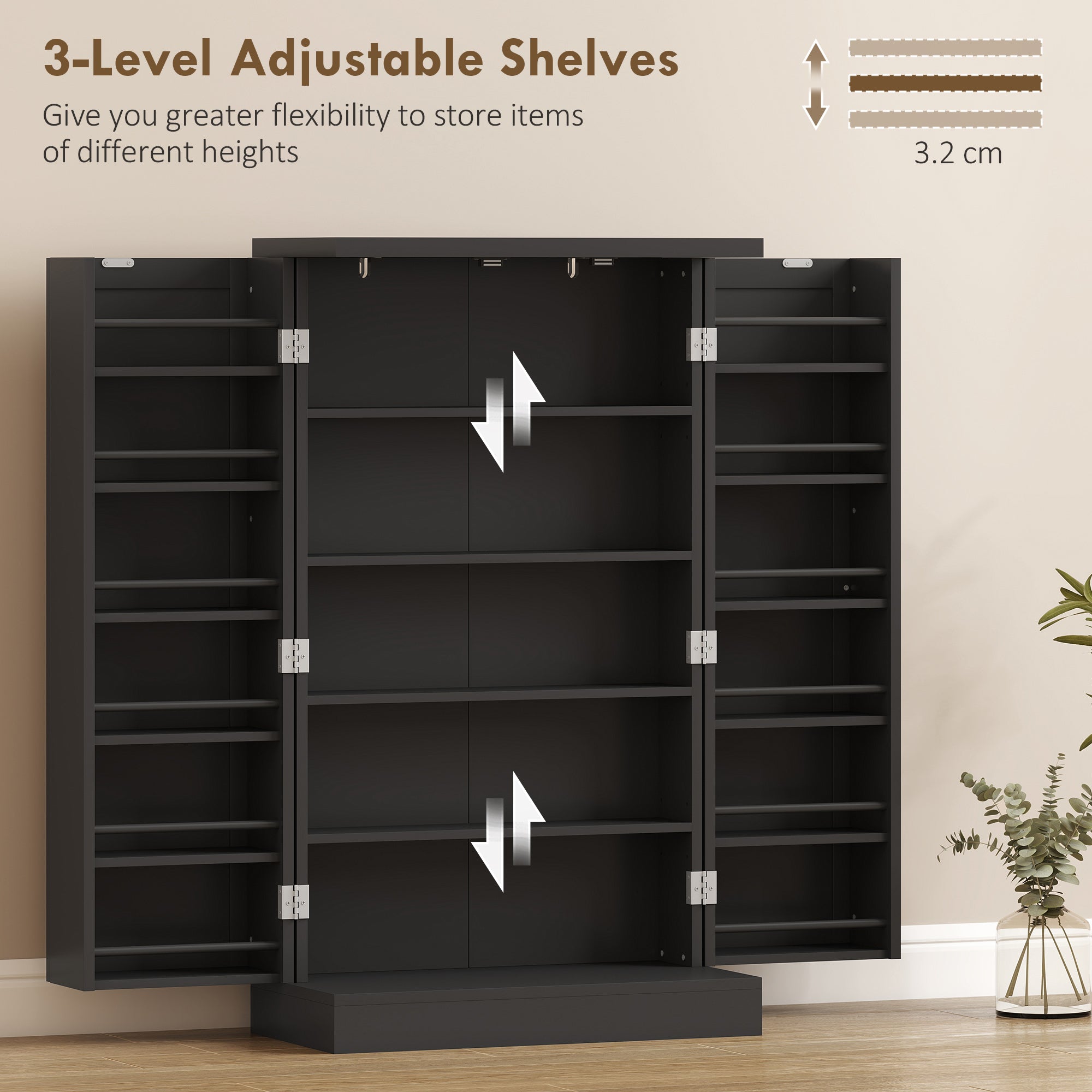 HOMCOM Kitchen Cupboard, Freestanding Multi-Storage Kitchen Pantry Cabinet with Adjustable Shelves, Black