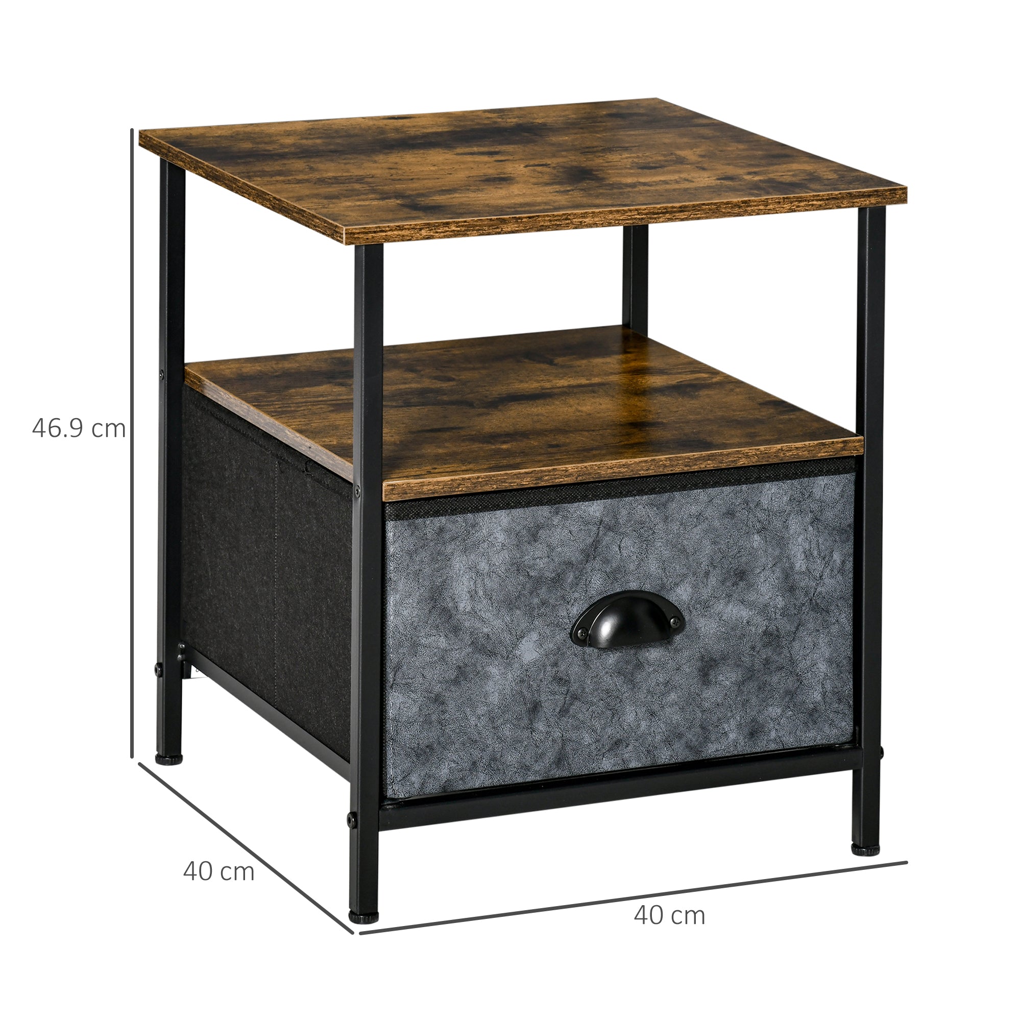 HOMCOM Bedside Table, Nightstand with Non-Woven Fabric Drawer, Side Table, End Table for Living room, Bedroom, Rustic Brown - North Peak Garden Furniture