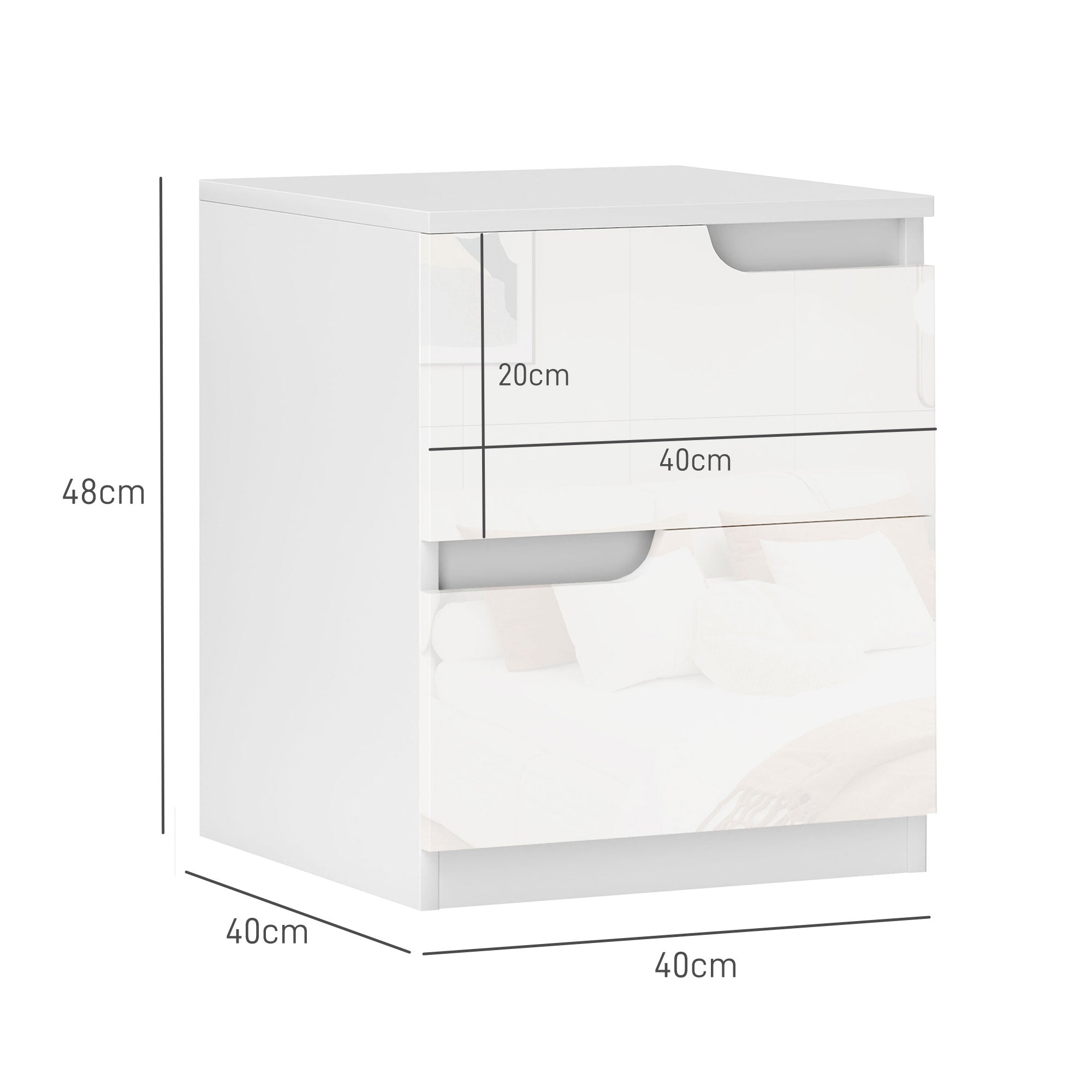 HOMCOM Set of Two High Gloss Bedside Tables - White - North Peak Garden Furniture