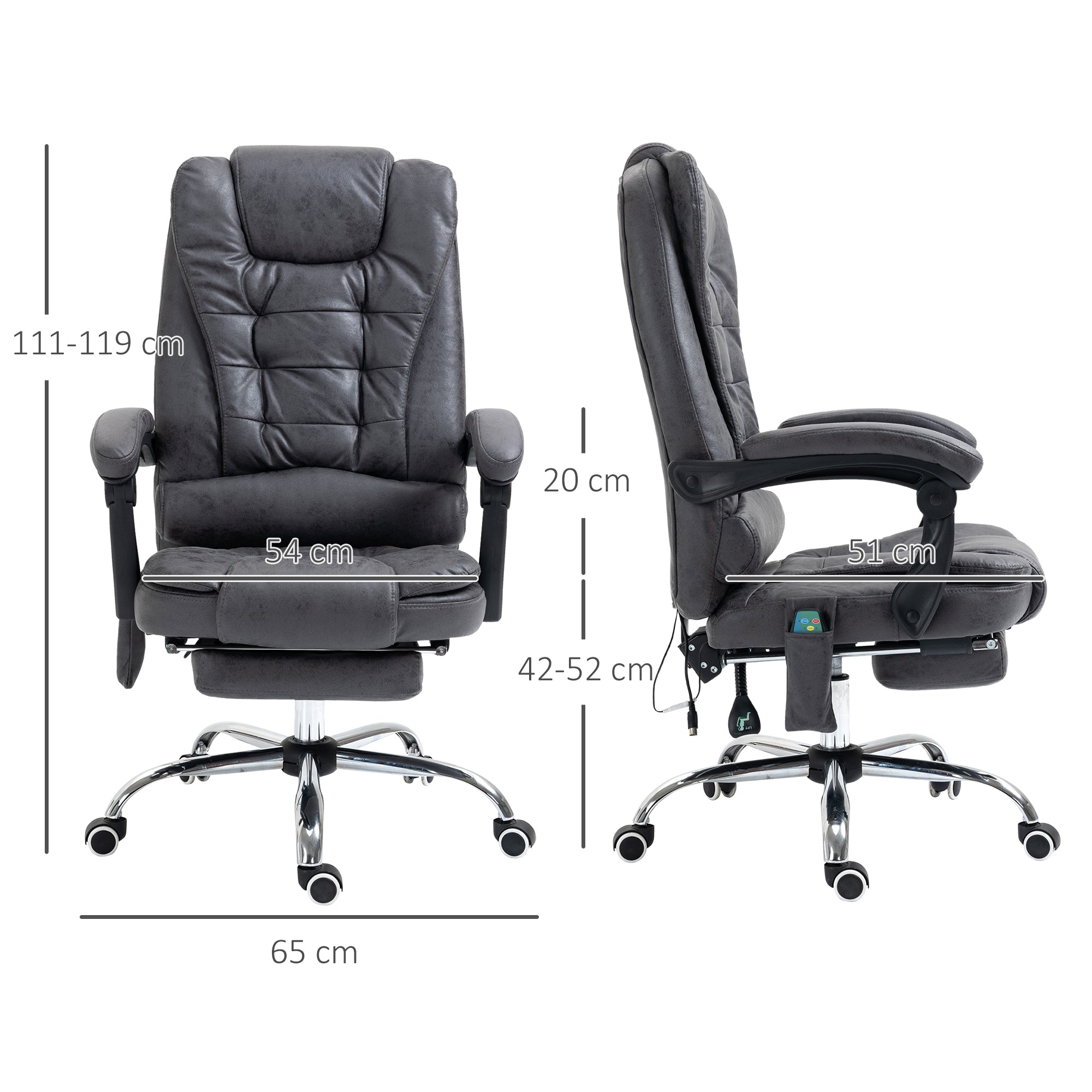 Vinsetto Heated 6 Points Vibration Massage Executive Office Chair Adjustable Swivel Ergonomic High Back Desk Chair Recliner with Footrest Dark Grey - North Peak Garden Furniture