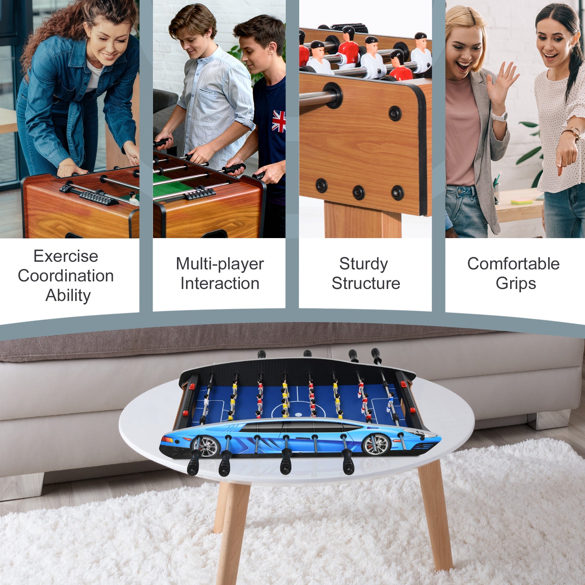 HOMCOM 29 Inch Mini Tabletop Football Foosball Gaming Table  Play Fun Game Toy 74.5L x 36.1W x 12H CM