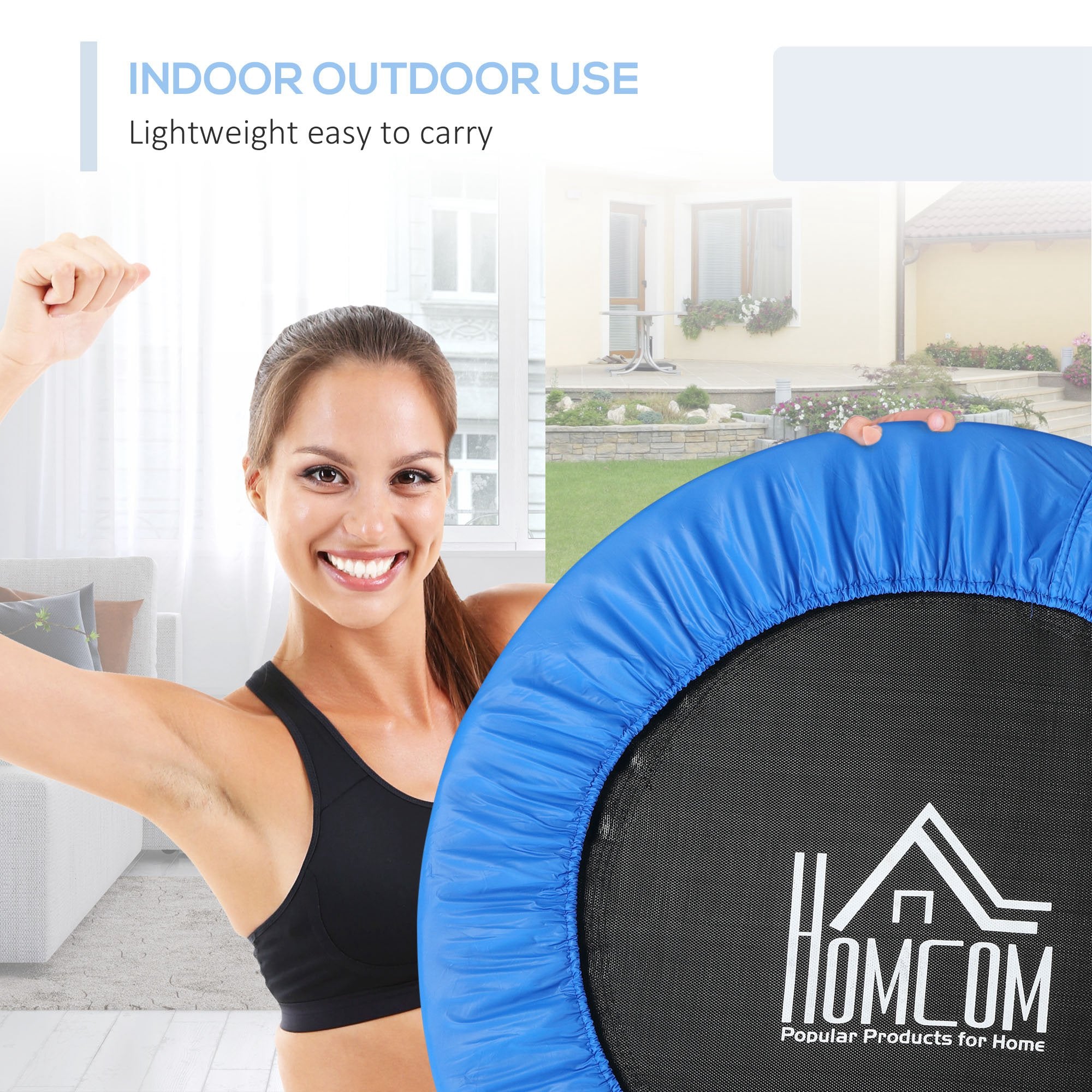 HOMCOM Φ96cm Mini Fitness Trampoline Home Gym Yoga Exercise Rebounder Indoor Outdoor Jumper w/ Safety Pad, Support Up to 100 KG, Blue and Black