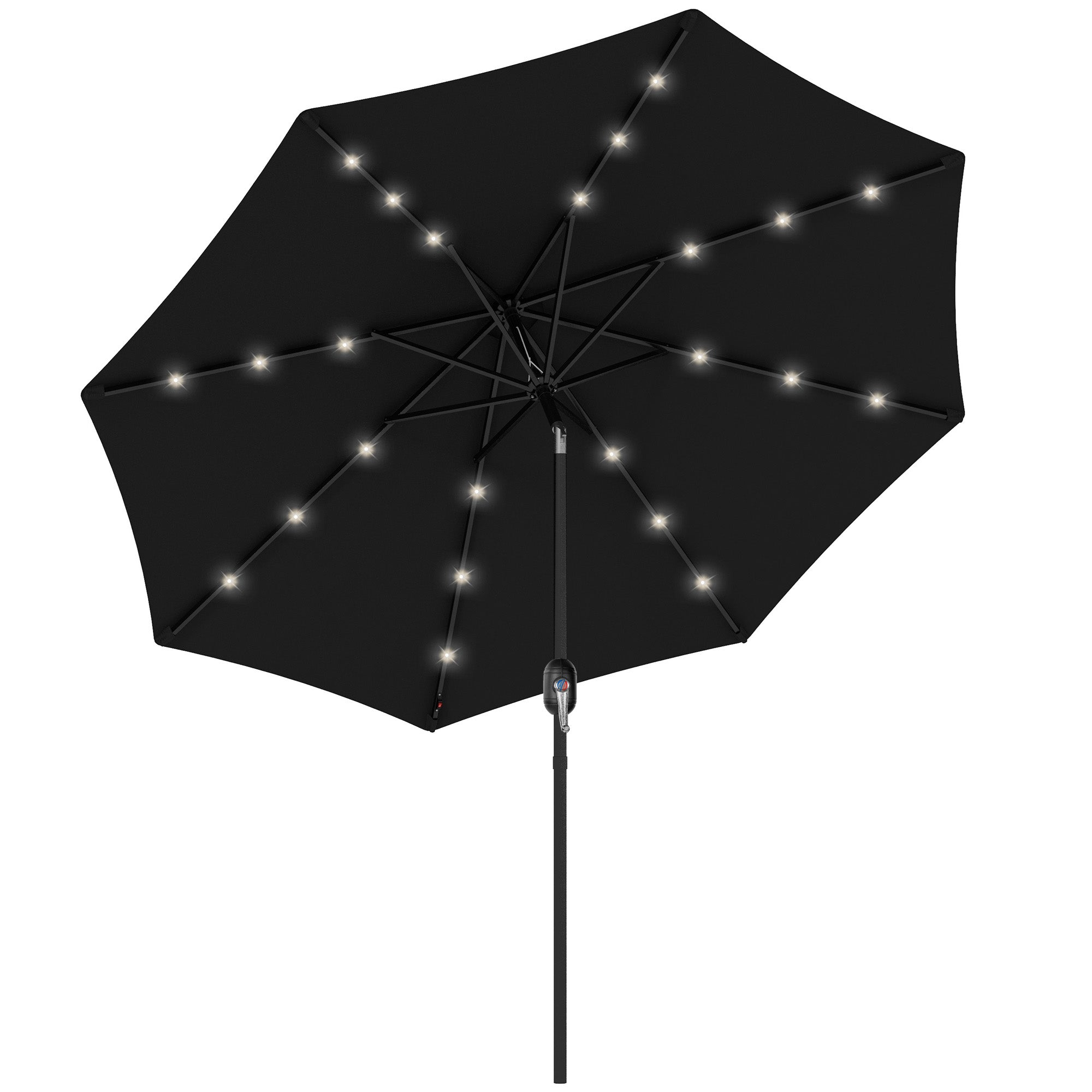Outsunny 2.7m Outdoor Patio Garden Umbrella Parasol with Tilt Crank and 24 LEDs Lights, Black - North Peak Garden Furniture