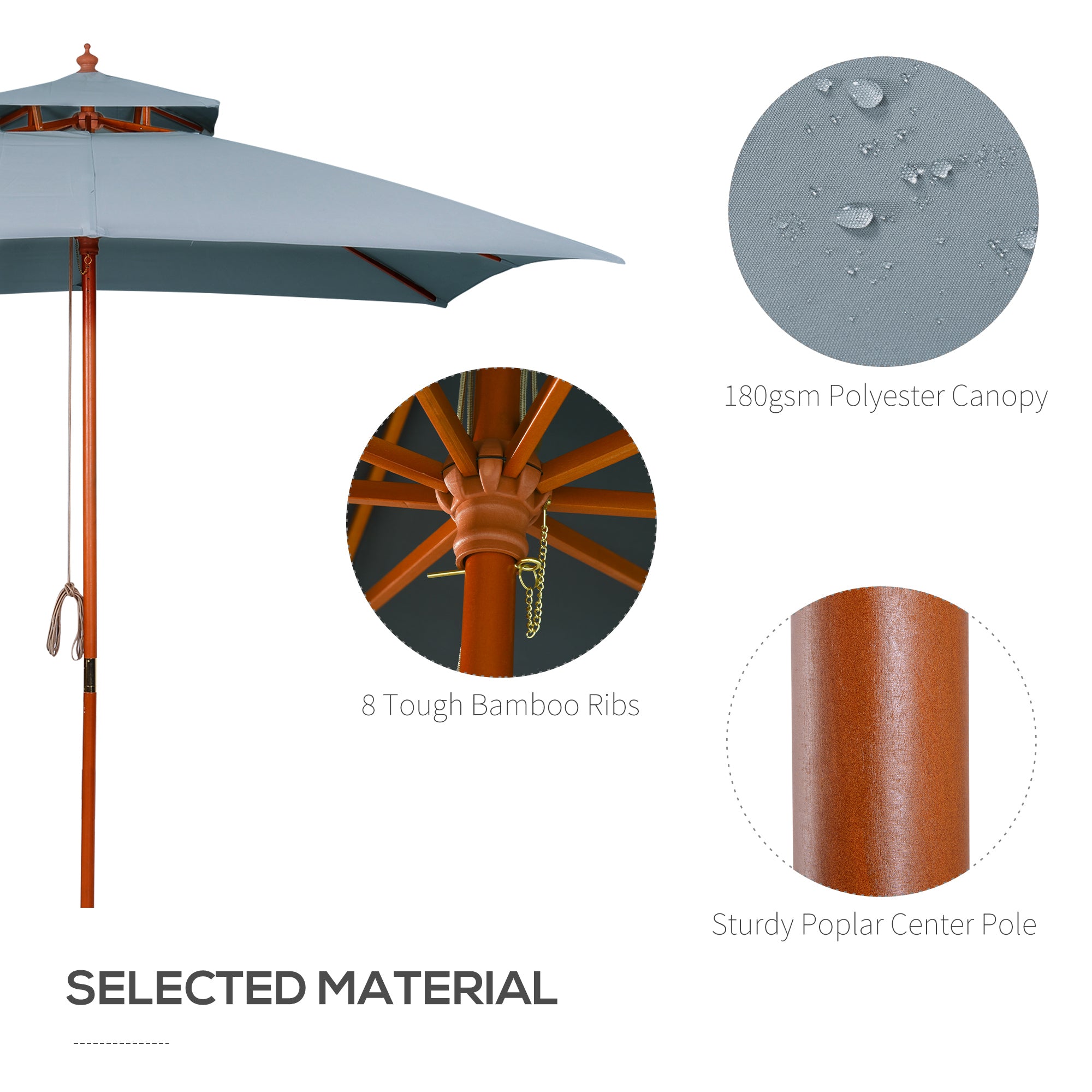 Outsunny 3 x 3 metre Patio Parasol Garden Umbrellas Sunshade Outdoor Wooden Parasol Canopy Double Tier, Dark Grey, BASE NOT INCLUDED