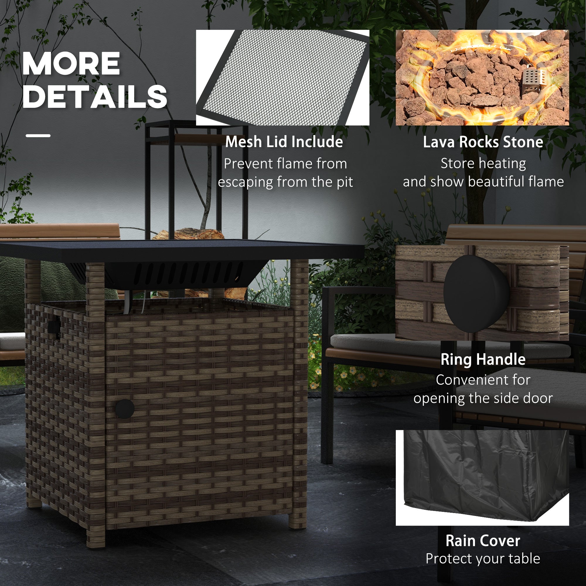 Outsunny 72.5 x 72.5cm 50,000 BTU Fire Pit Table, with Cover - Brown - North Peak Garden Furniture