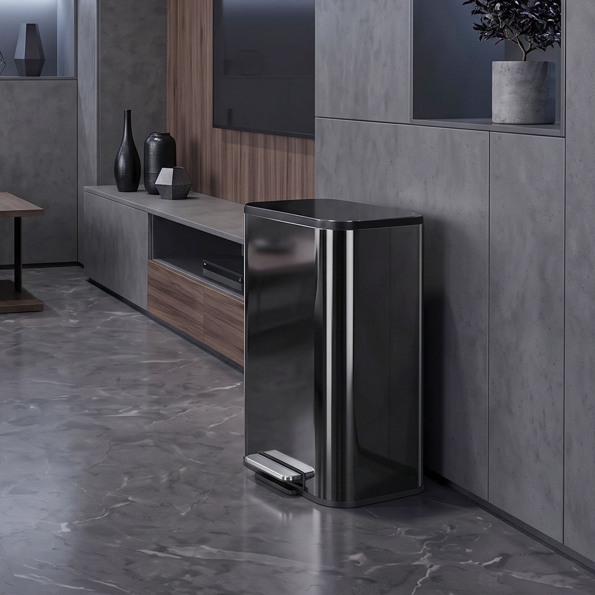HOMCOM 50L Kitchen Bin, Metal Pedal Rubbish Bin with Soft Close and Stay-Open Lid, Removable Inner Bucket, High Gloss Black