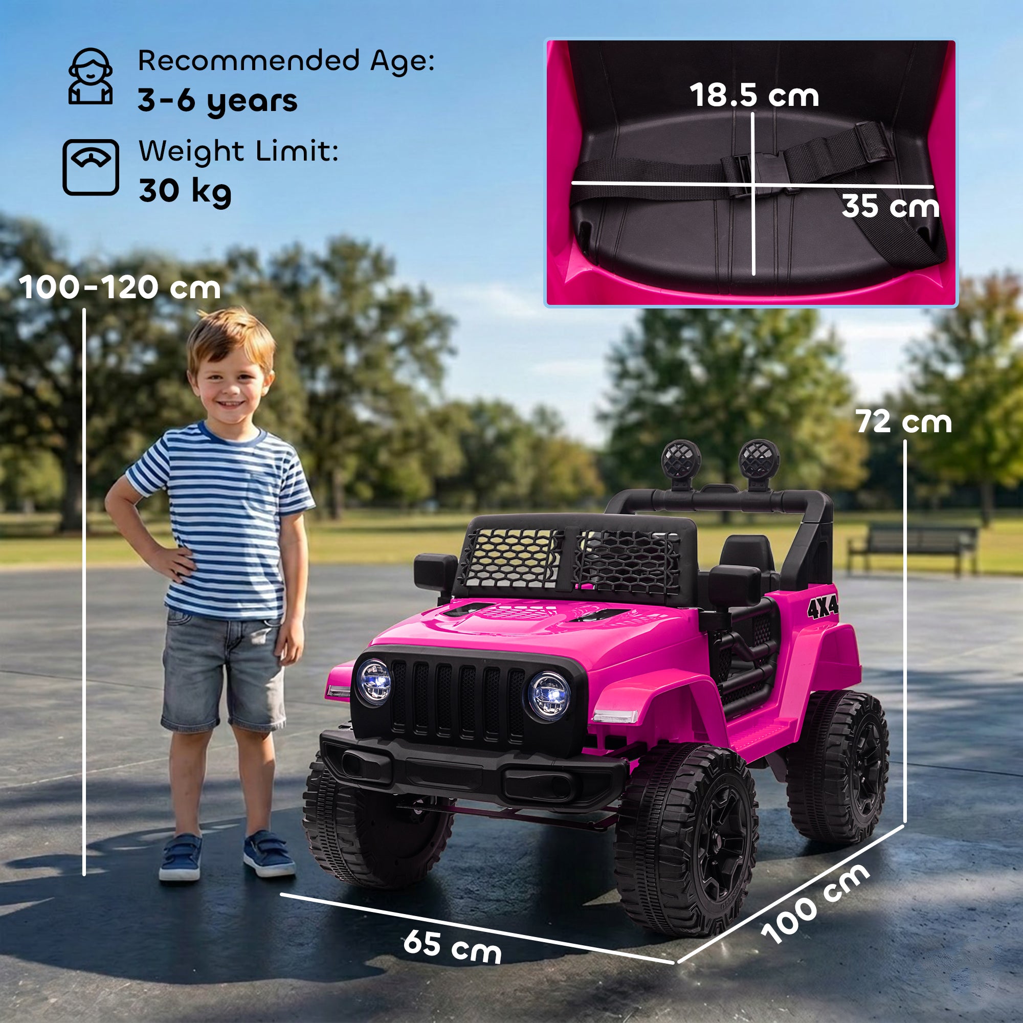 HOMCOM Kids Electric Ride On Car 12V Off Road Toy with Parental Remote Control 2 Motors Horn Lights Suspension Wheels for 3-6 Years Old Pink