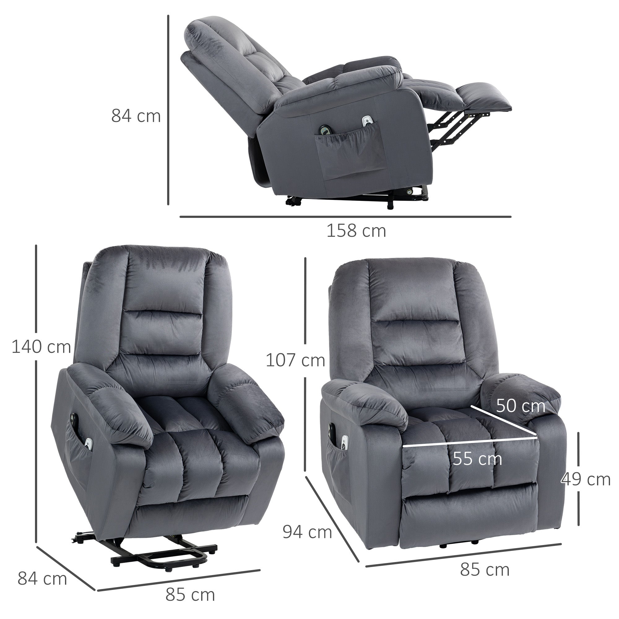 HOMCOM Leathaire Eight Massage Point Armchair, with Heat and Reclining Back - Grey - North Peak Garden Furniture