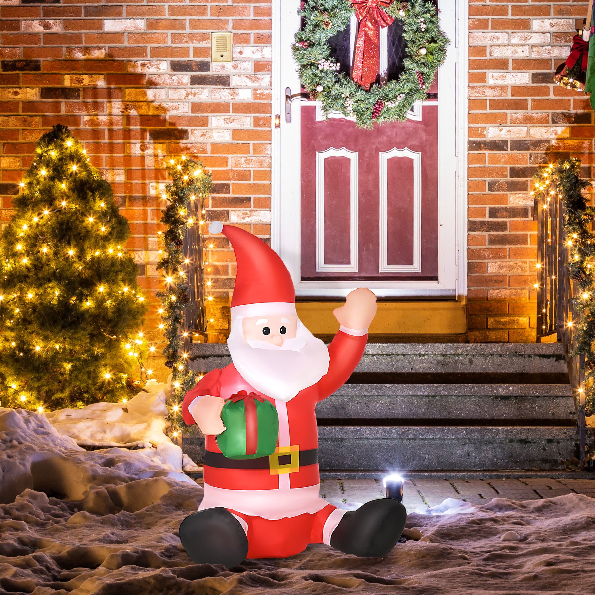 HOMCOM 4ft Inflatable Christmas Santa Claus Gift with LED Xmas Décor Holiday Outdoor Yard Decoration - North Peak Garden Furniture