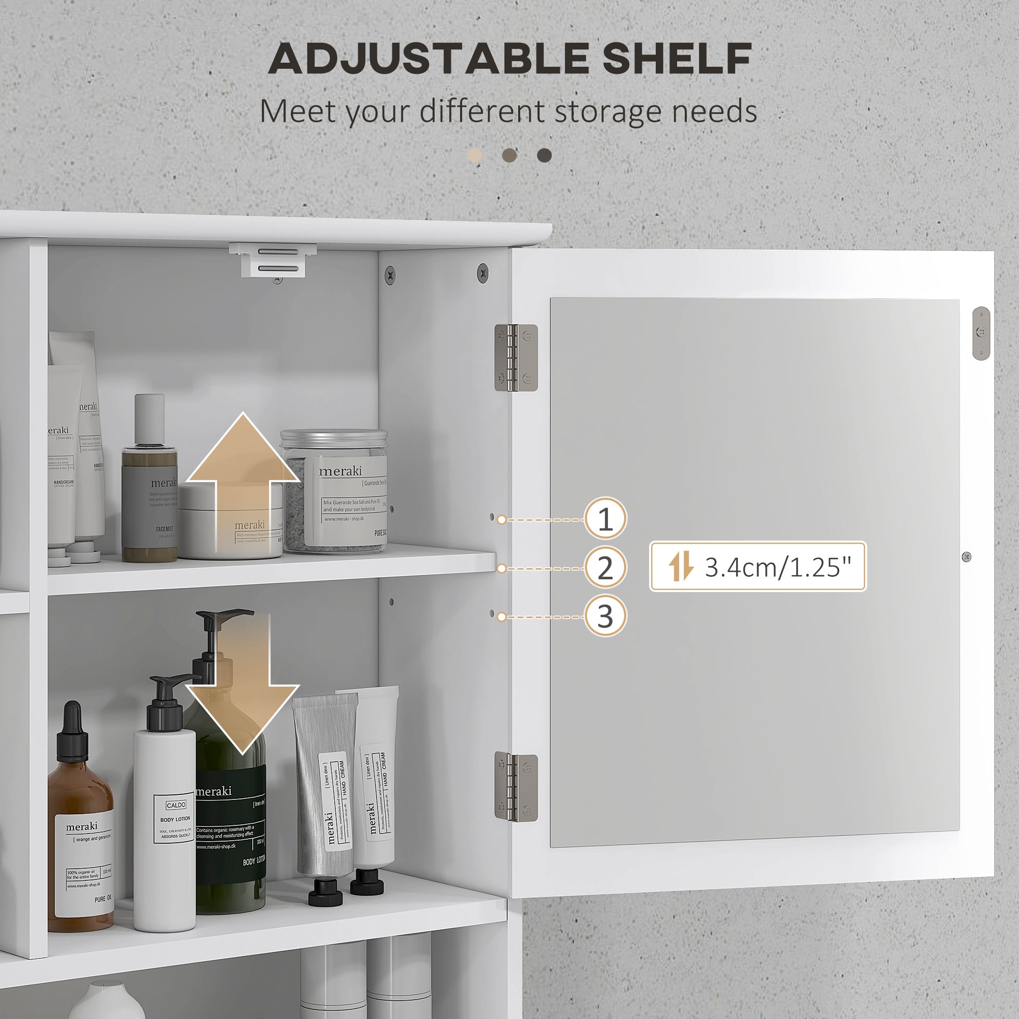 kleankin Bathroom Cabinet, Wall Mount Storage Organizer with Mirror, Adjustable Shelf for Bathroom, Kitchen, Bedroom, White - North Peak Garden Furniture