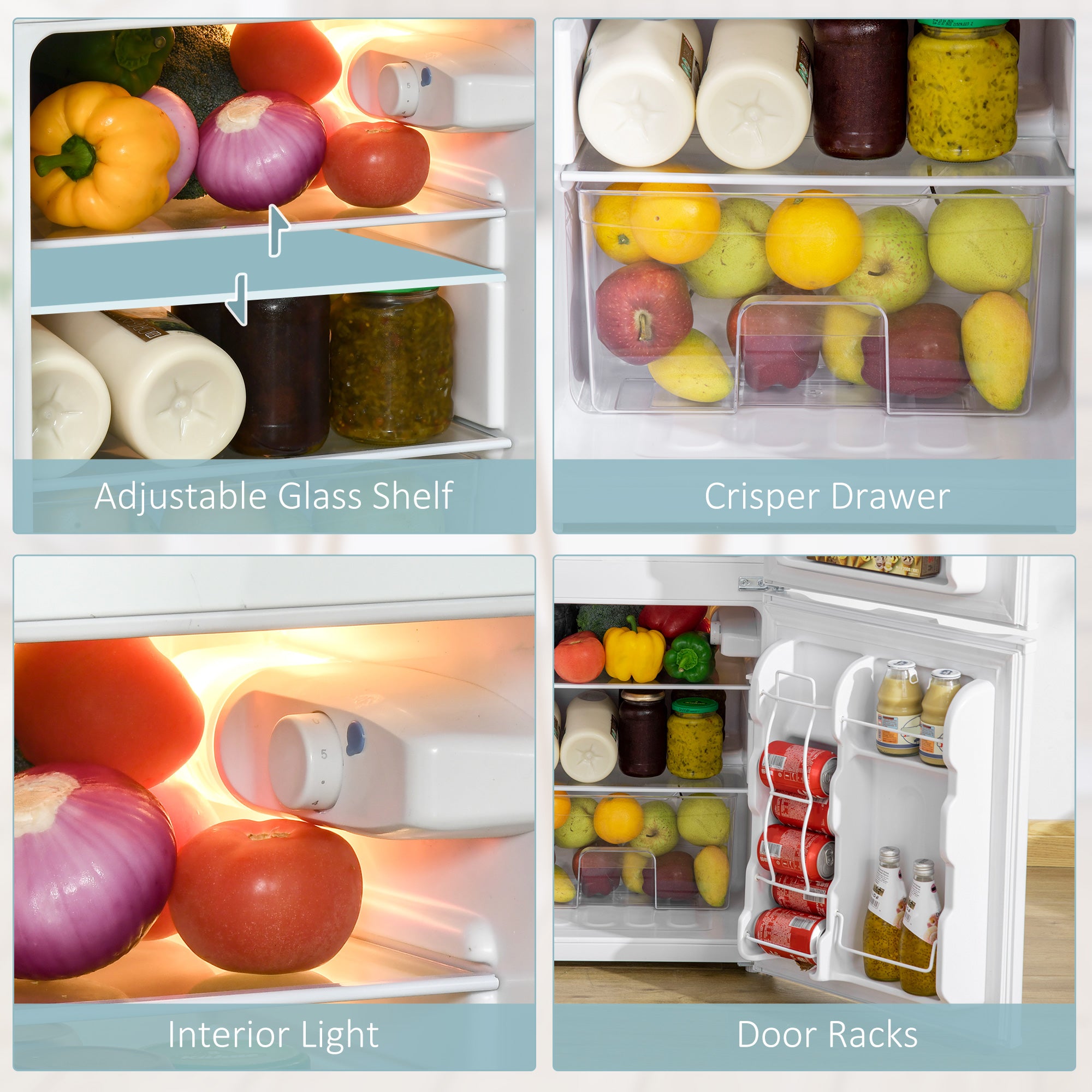 HOMCOM 88L Under Counter Fridge Freezer, Small Refrigerator with 5-Setting, 3 Star Freezer Rating, White