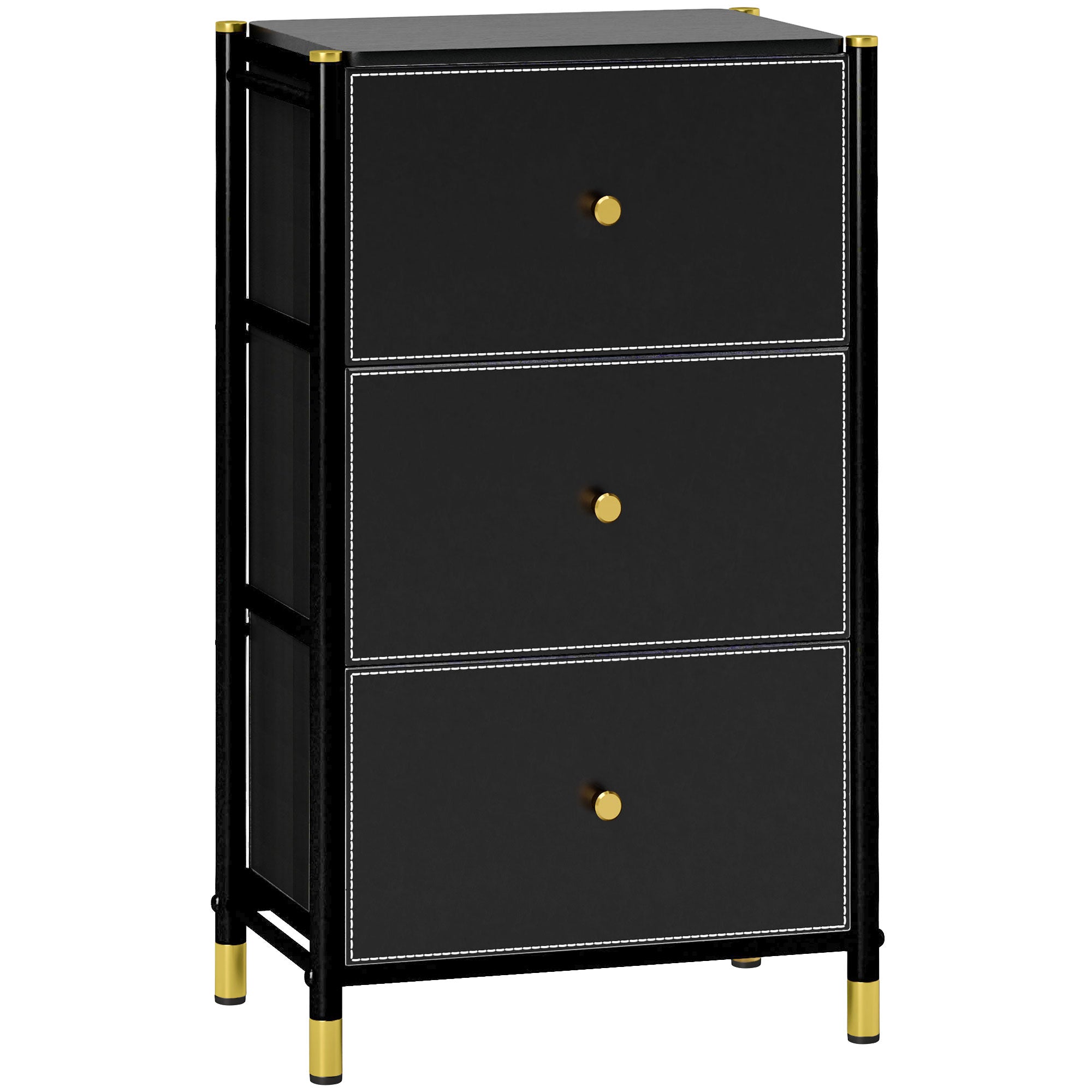 HOMCOM Faux Leather Front Chest of Three Drawers - Black - North Peak Garden Furniture