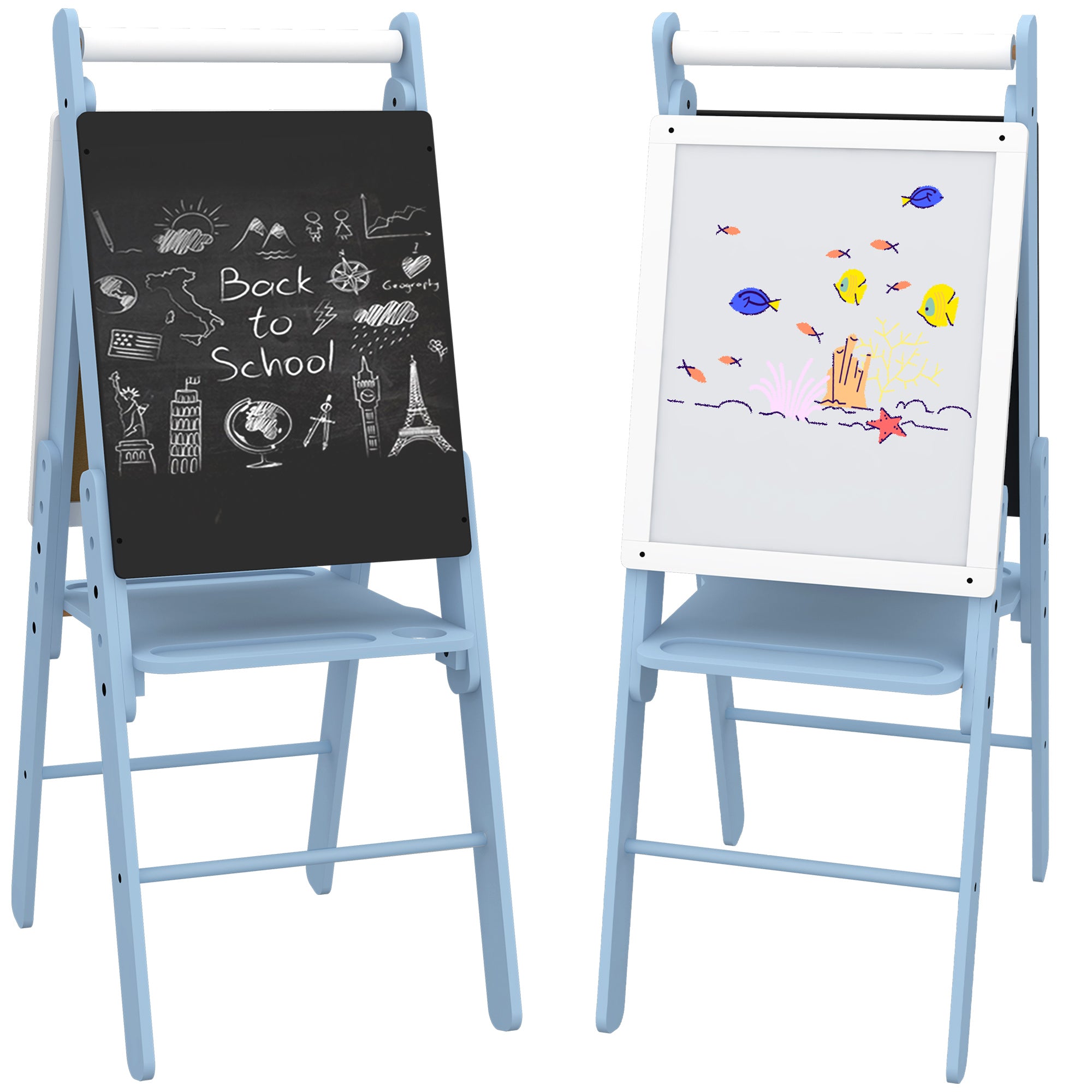 AIYAPLAY Three-In-One Easel for Kids, with Paper Roll, Adjustable Height - Blue