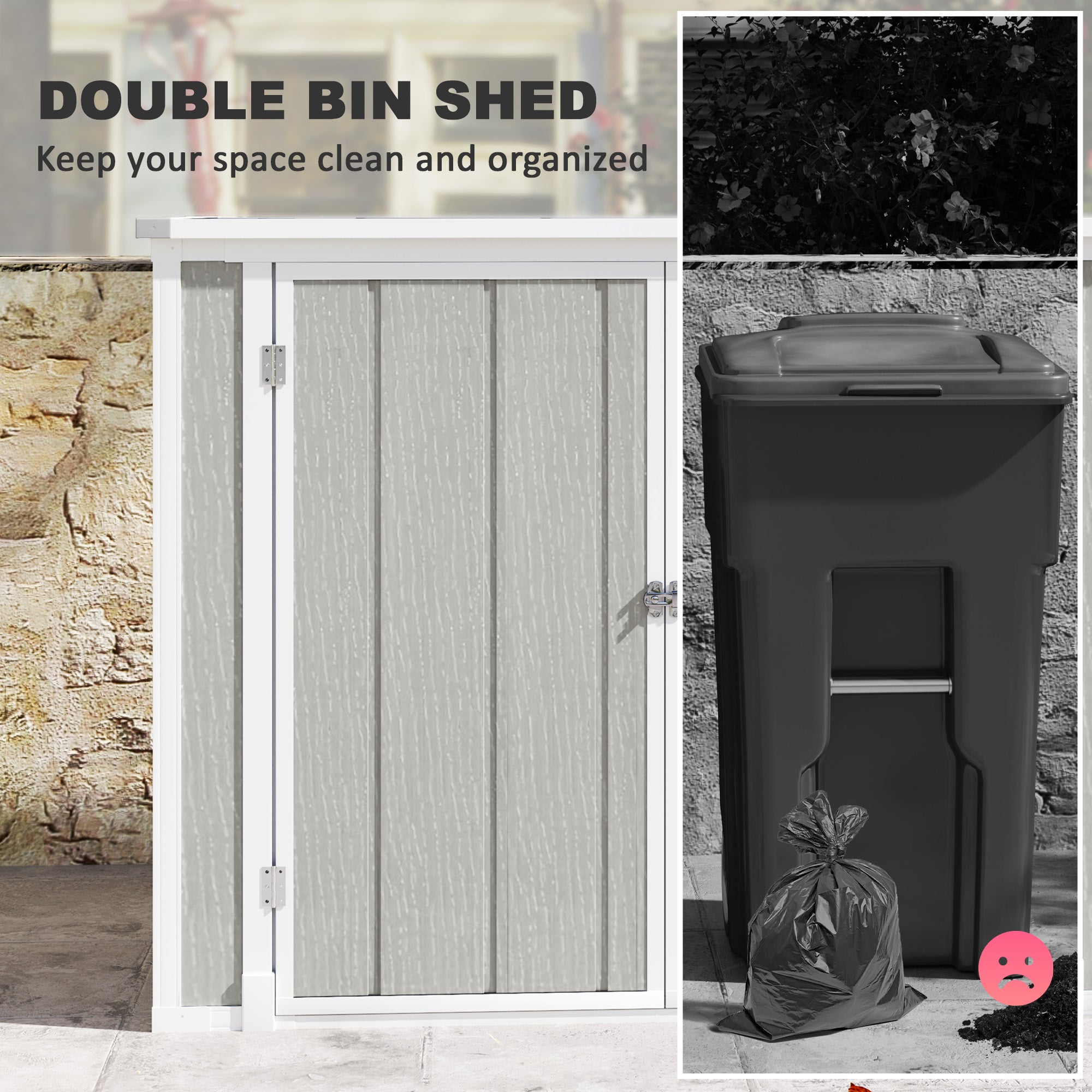 Outsunny 4.7 x 2.5FT Garden Shed, Lockable Outdoor Storage Shed with Openable Lid, Small Shed for 2 Trash Cans, Tools, Patio, Light Grey - North Peak Garden Furniture