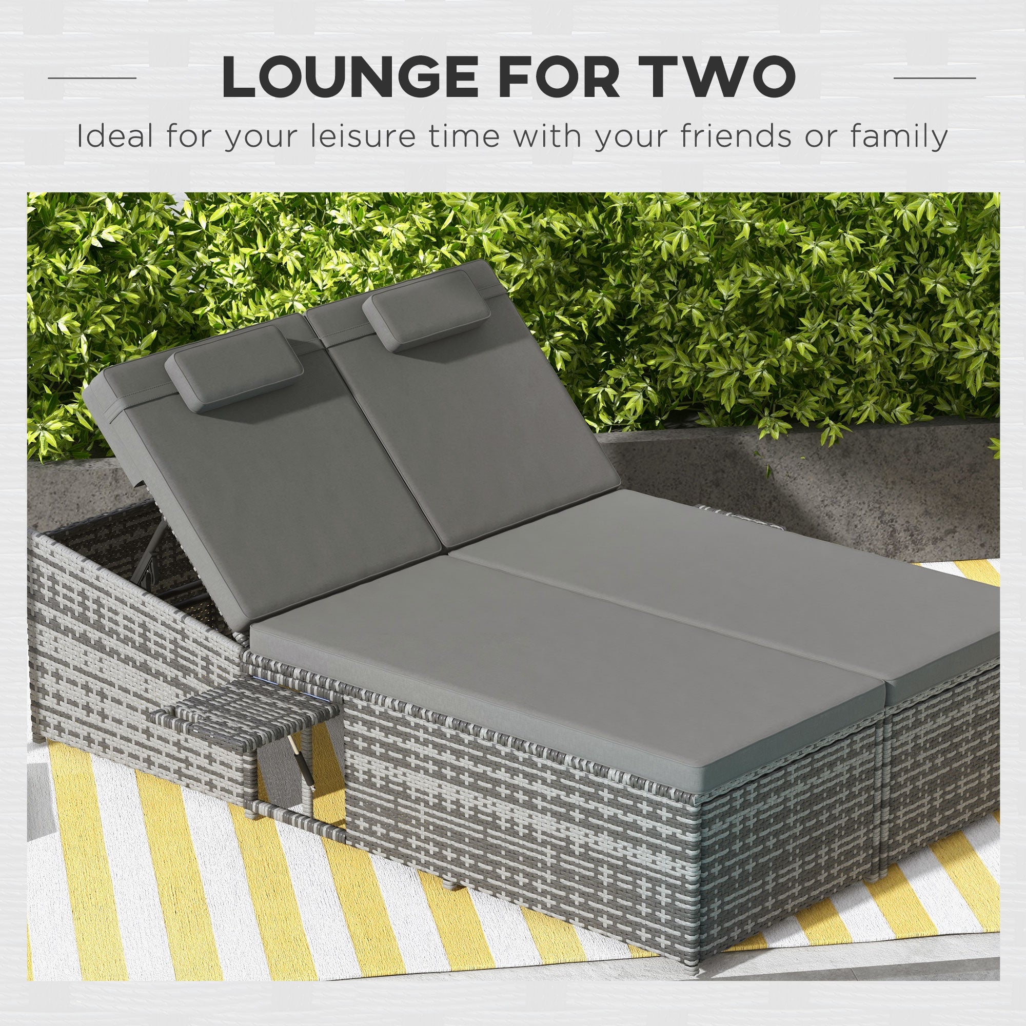 Outsunny 2 Seater Rattan Day Bed w/ Fire Retardant Cushions Grey - North Peak Garden Furniture