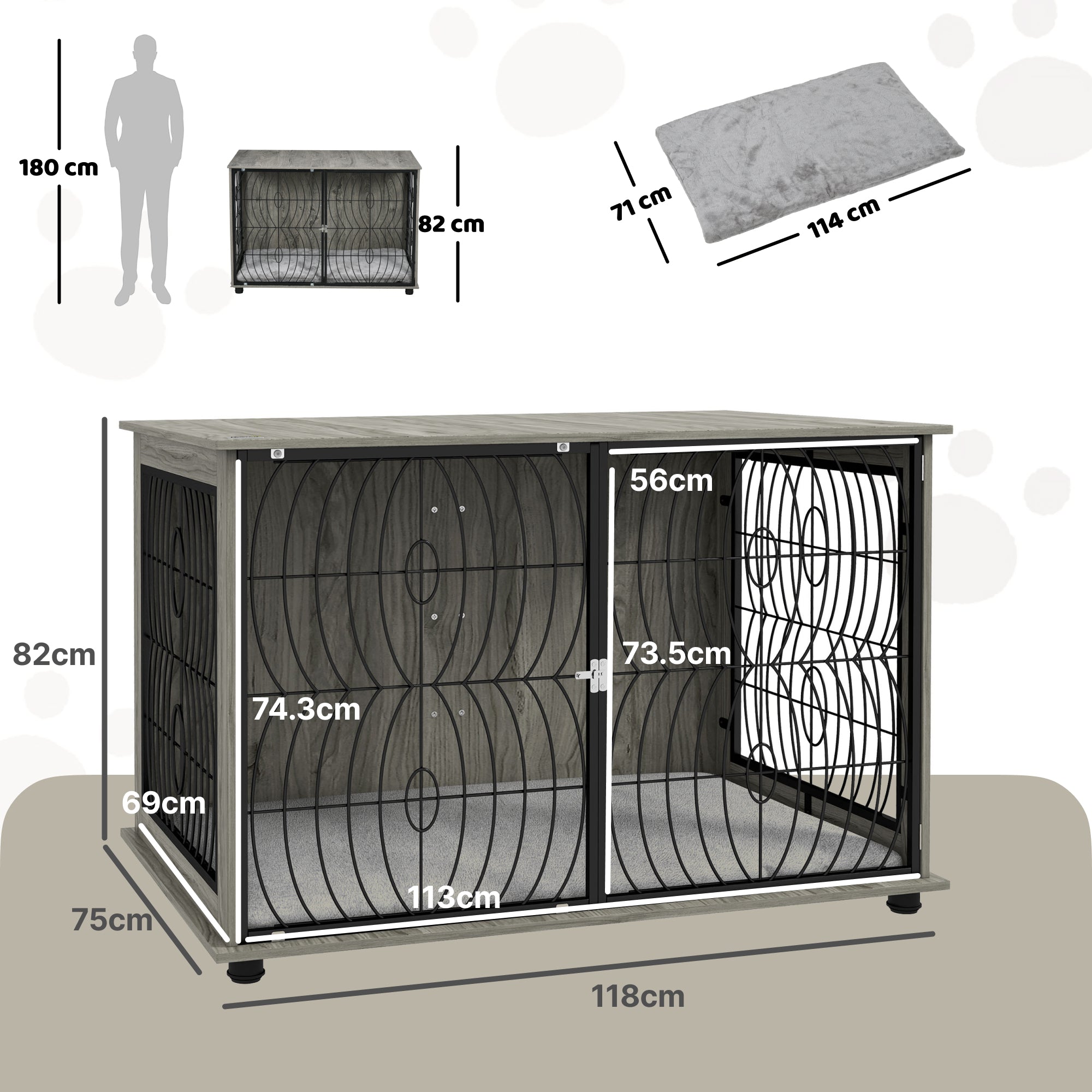 PawHut Dog Crate Furniture End Table w/ Plush Washable Cushion, Lockable Door, for Extra Large Dogs