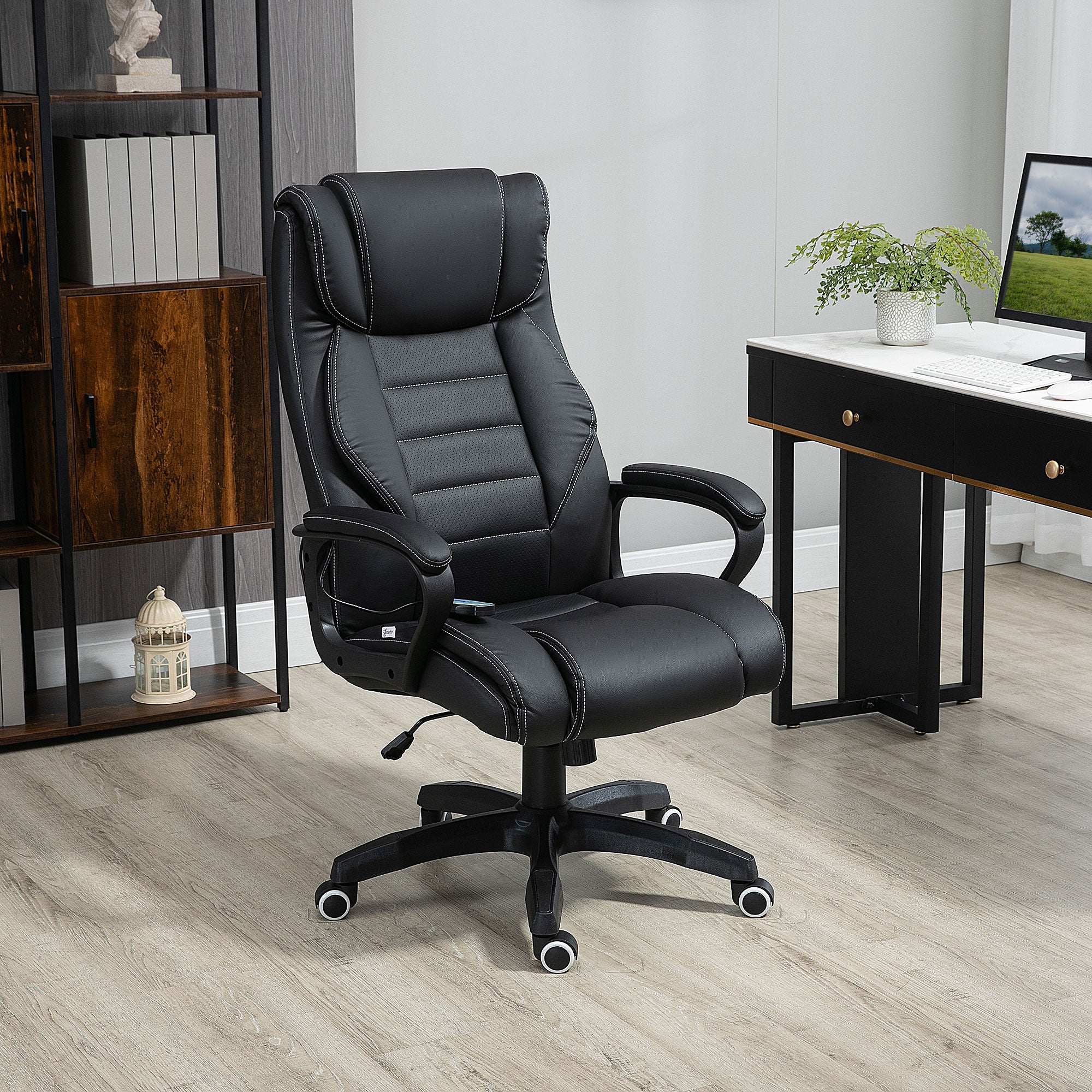 Vinsetto High Back Executive Office Chair 6- Point Vibration Massage Extra Padded Swivel Ergonomic Tilt Desk Seat, Black - North Peak Garden Furniture