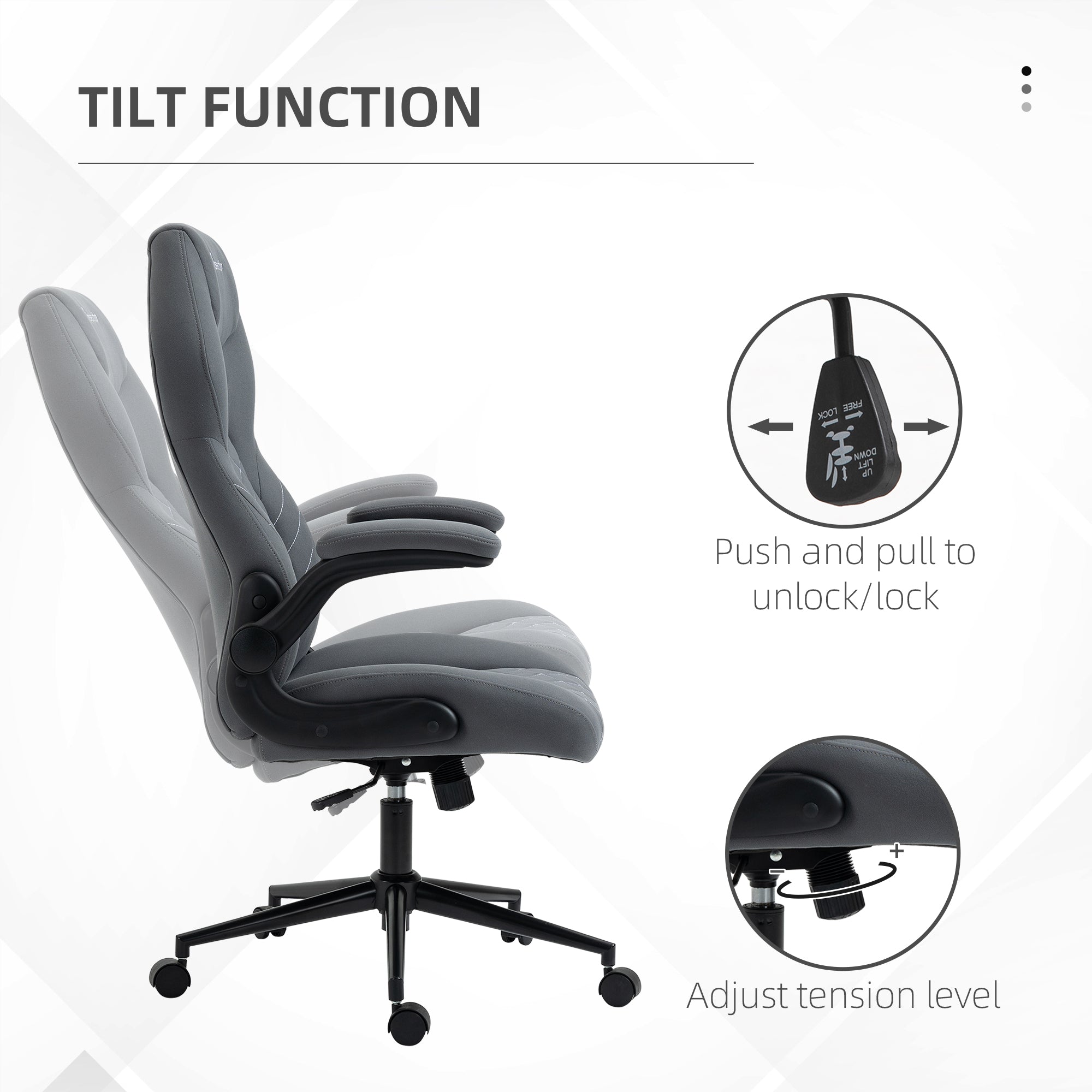 Vinsetto Home Office Desk Chair, Computer Chair with Flip Up Armrests, Swivel Seat and Tilt Function, Dark Grey - North Peak Garden Furniture