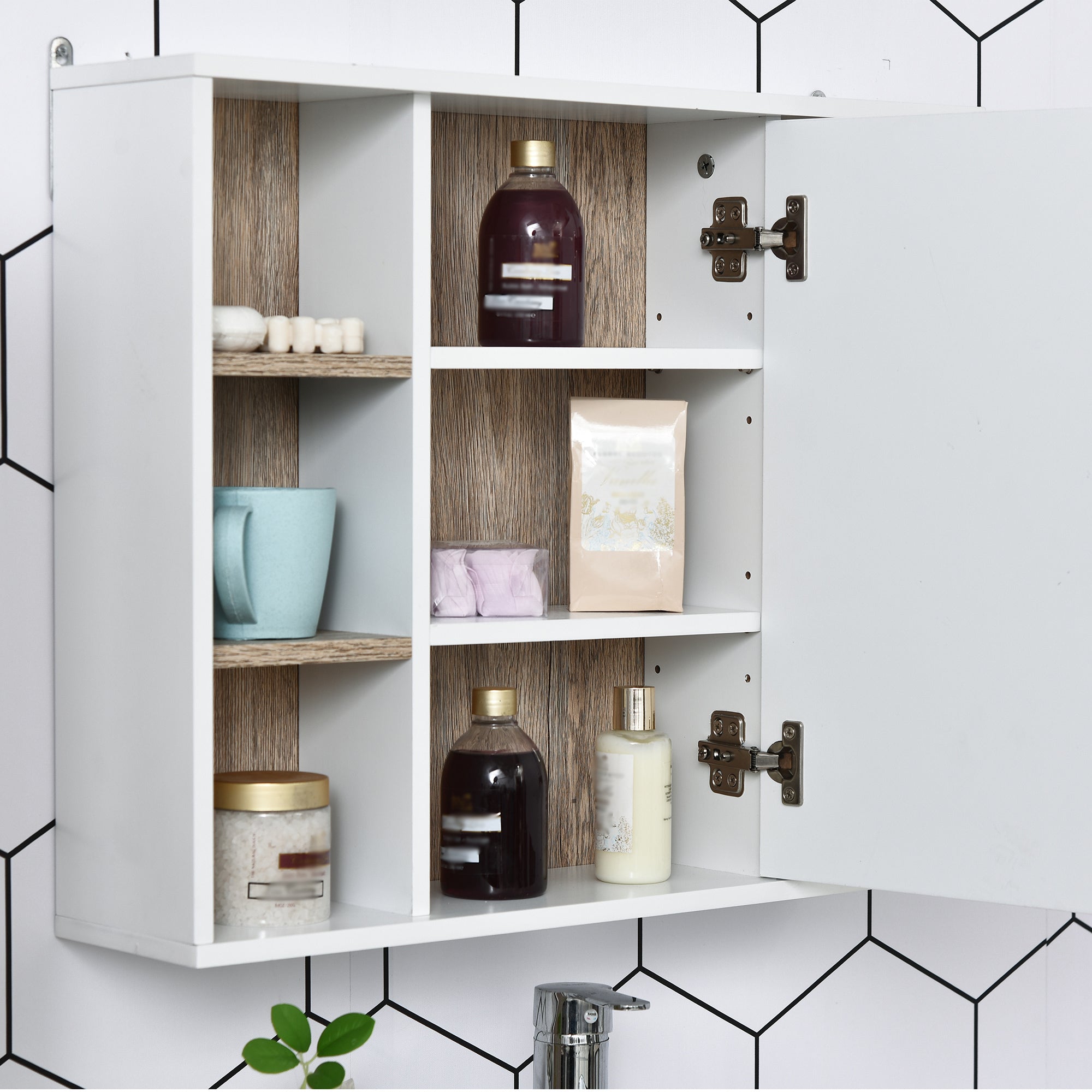 HOMCOM Bathroom Mirror Cabinet, Wall Mounted Storage Cabinet with Open Cupboard and Adjustable Shelf, White - North Peak Garden Furniture
