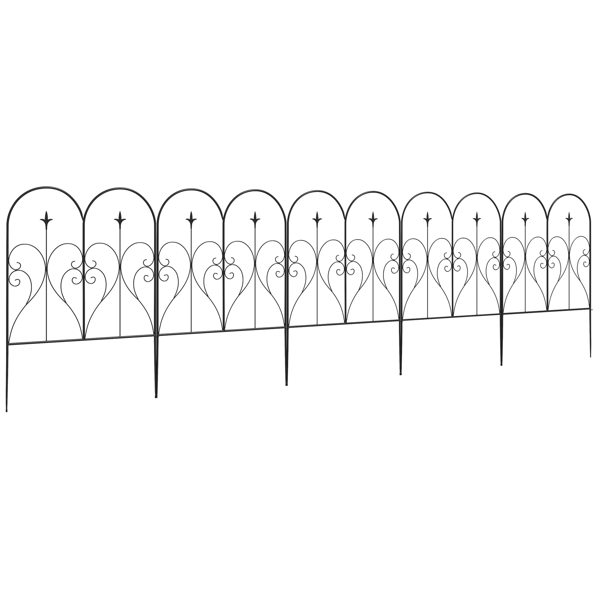 Outsunny Set of Five Decorative Heart Metal Fence Panels - Black - North Peak Garden Furniture