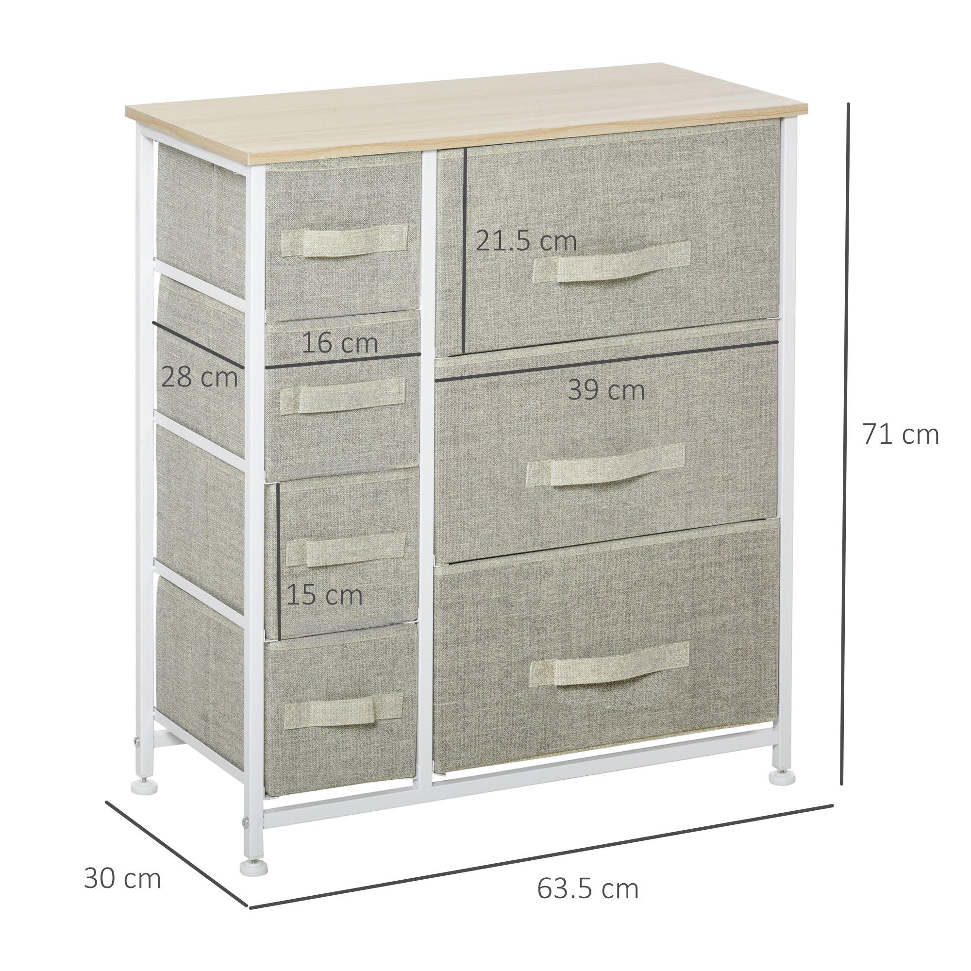 HOMCOM 7 Drawer Cabinet, Vertical Linen Storage Dresser Tower with Metal Frame, Adjustable Feet for Living Room, Bathroom, Kitchen, Grey