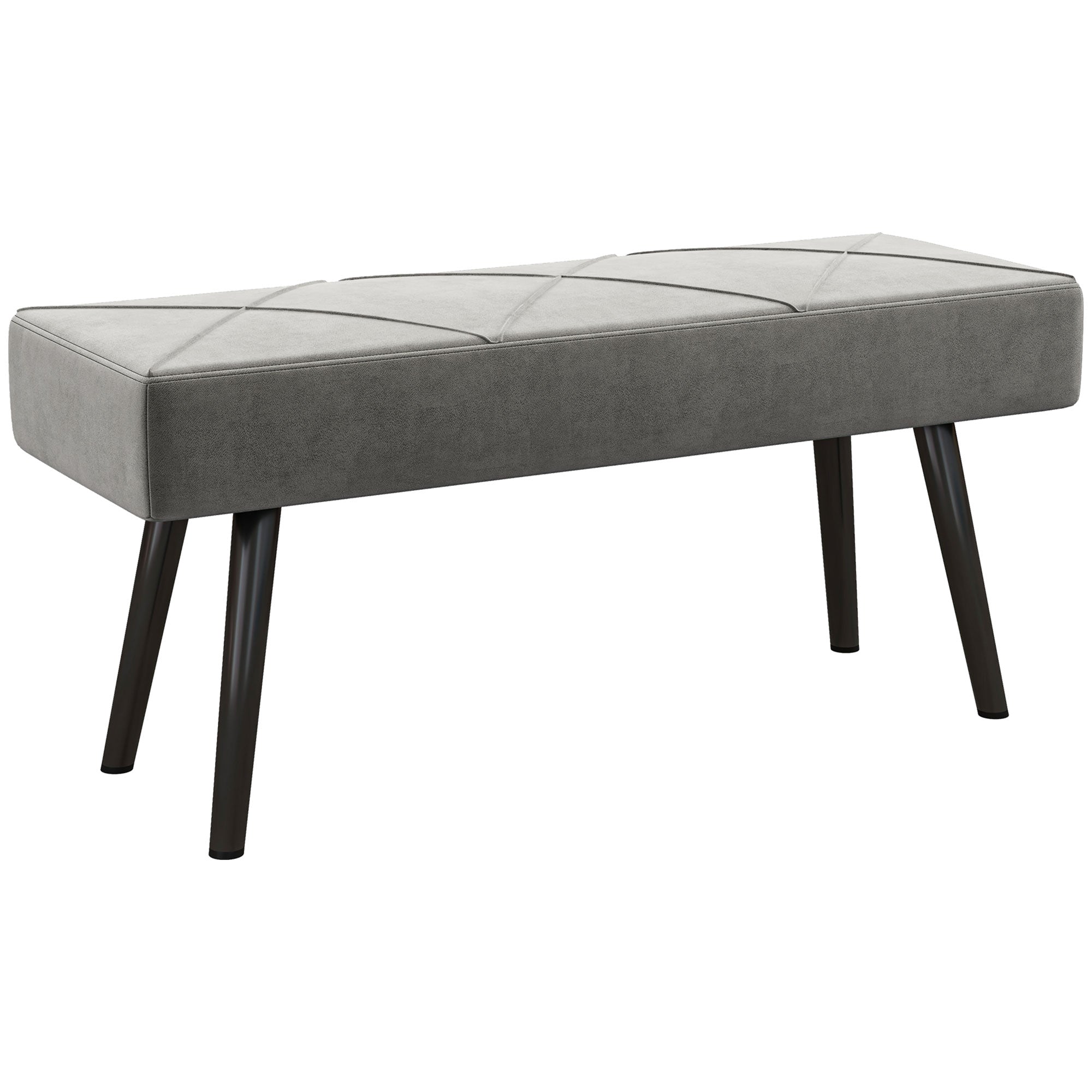 HOMCOM End of Bed Bench with X-Shape Design and Steel Legs, Upholstered Hallway Bench for Bedroom, Grey - North Peak Garden Furniture