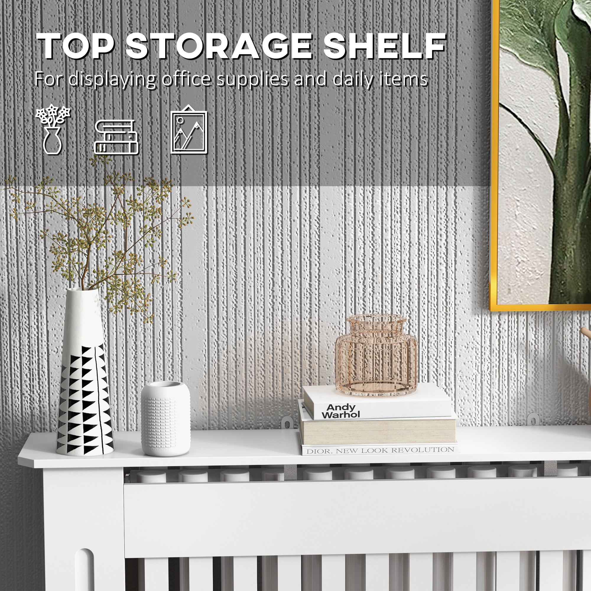 HOMCOM Slatted Radiator Cover Painted Cabinet MDF Lined Grill in White (112L x 19W x 81H cm) - North Peak Garden Furniture