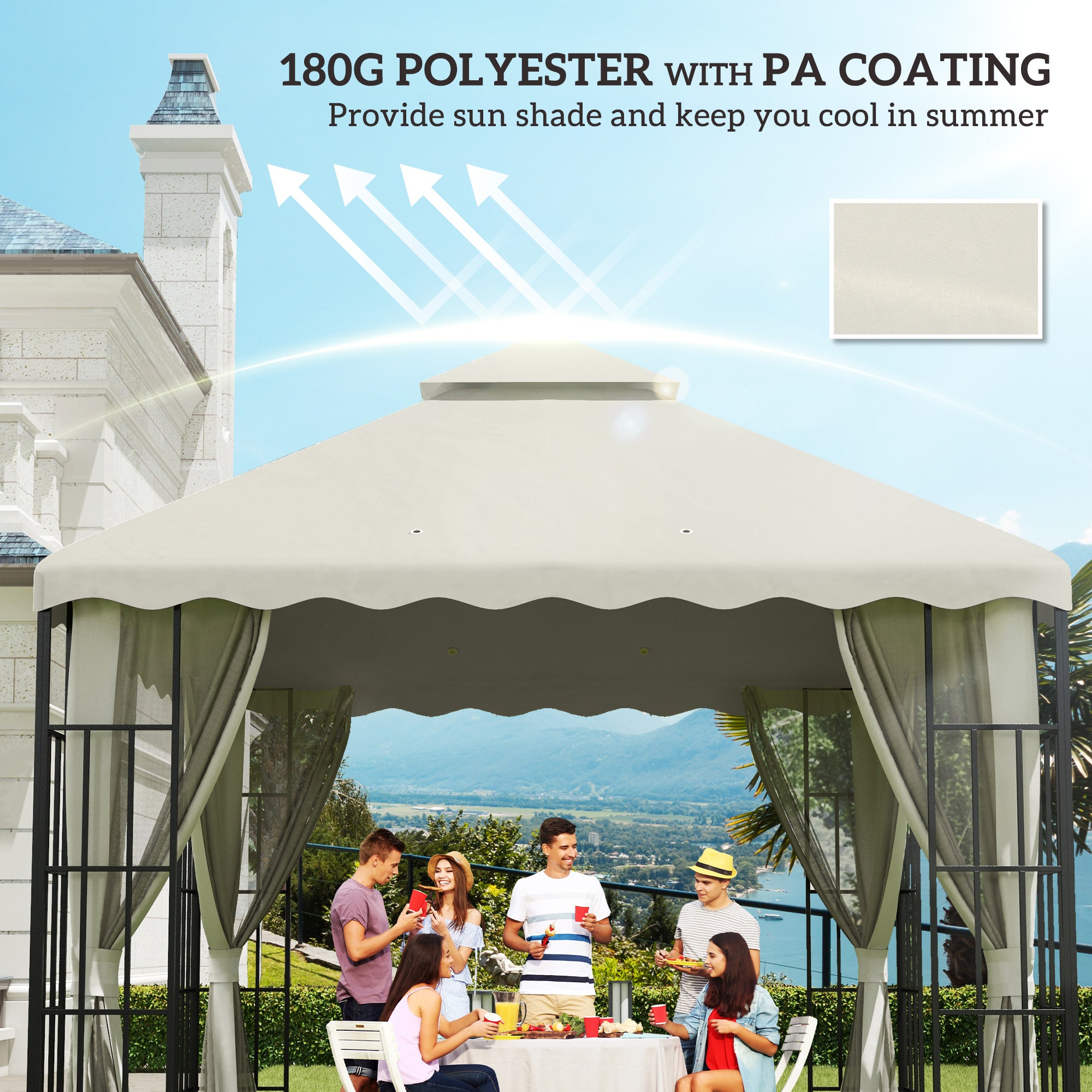 Outsunny 3 x 3 m Gazebo Canopy Replacement Covers, 2 - Tier Gazebo Roof Replacement TOP COVER ONLY, Cream White