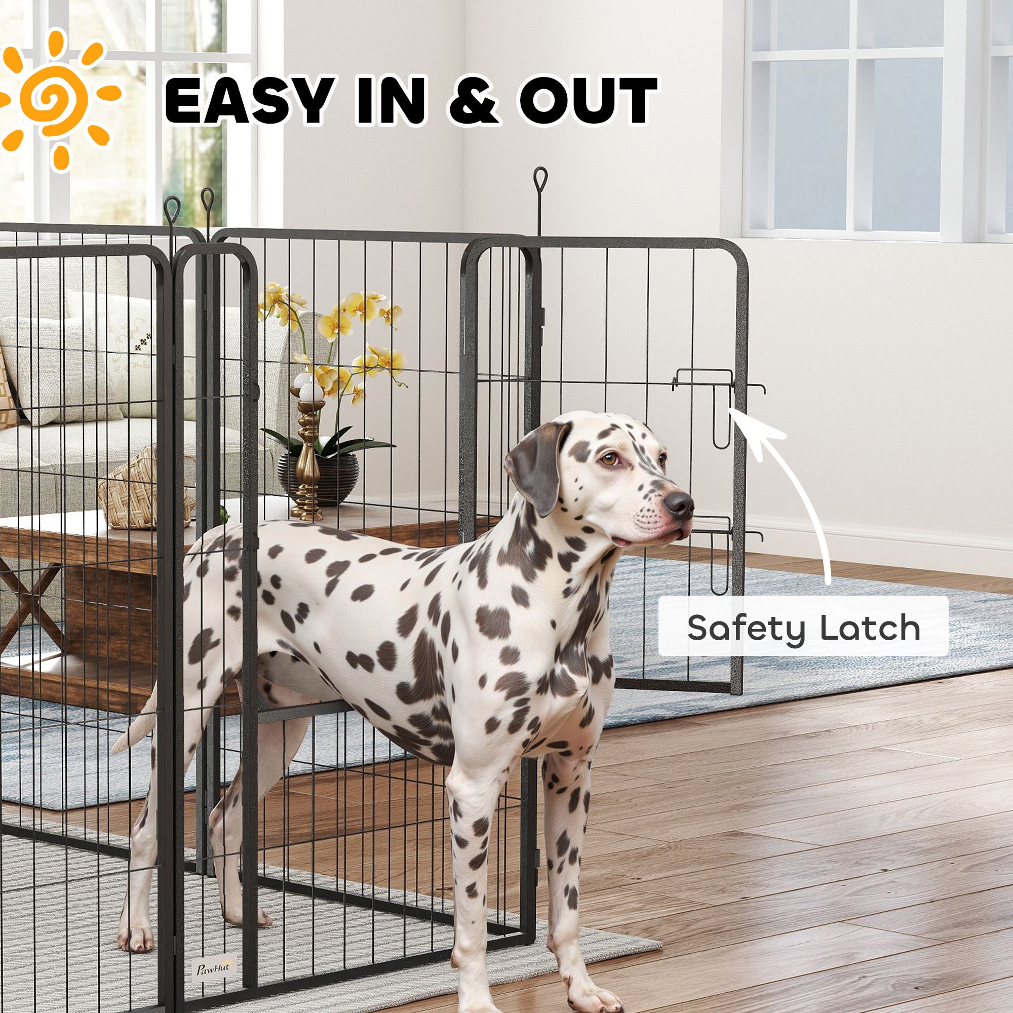 PawHut 8 Panels Heavy Duty Dog Playpen with Door Indoor Outdoor, for Large Dogs, 100cm High - North Peak Garden Furniture