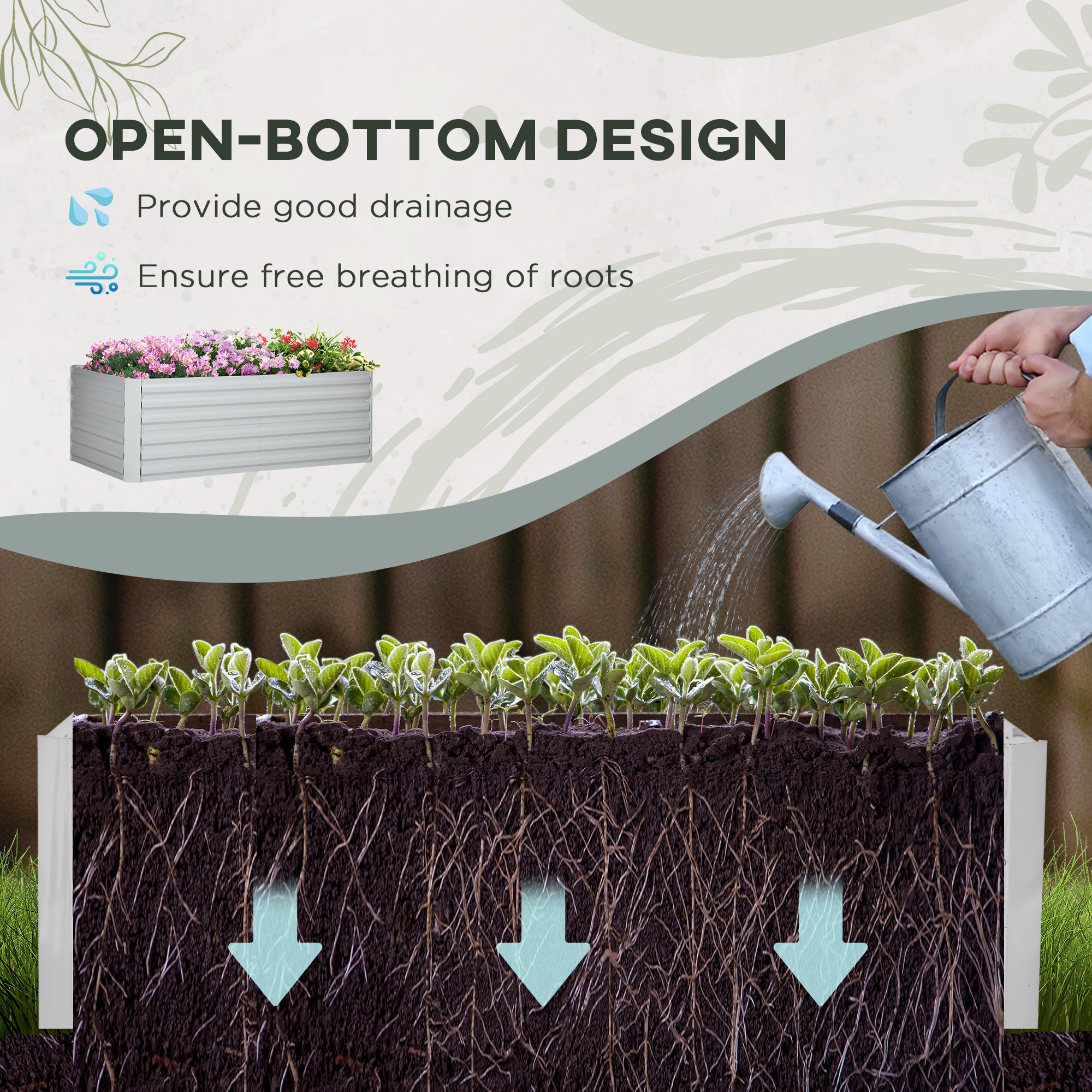 Outsunny Set of 2 Raised Beds for Garden, Galvanised Steel Outdoor Planters with Multi-reinforced Rods for Vegetables, Plants, Flowers and Herbs, 180 x 90 x 59 cm, Light Grey - North Peak Garden Furniture