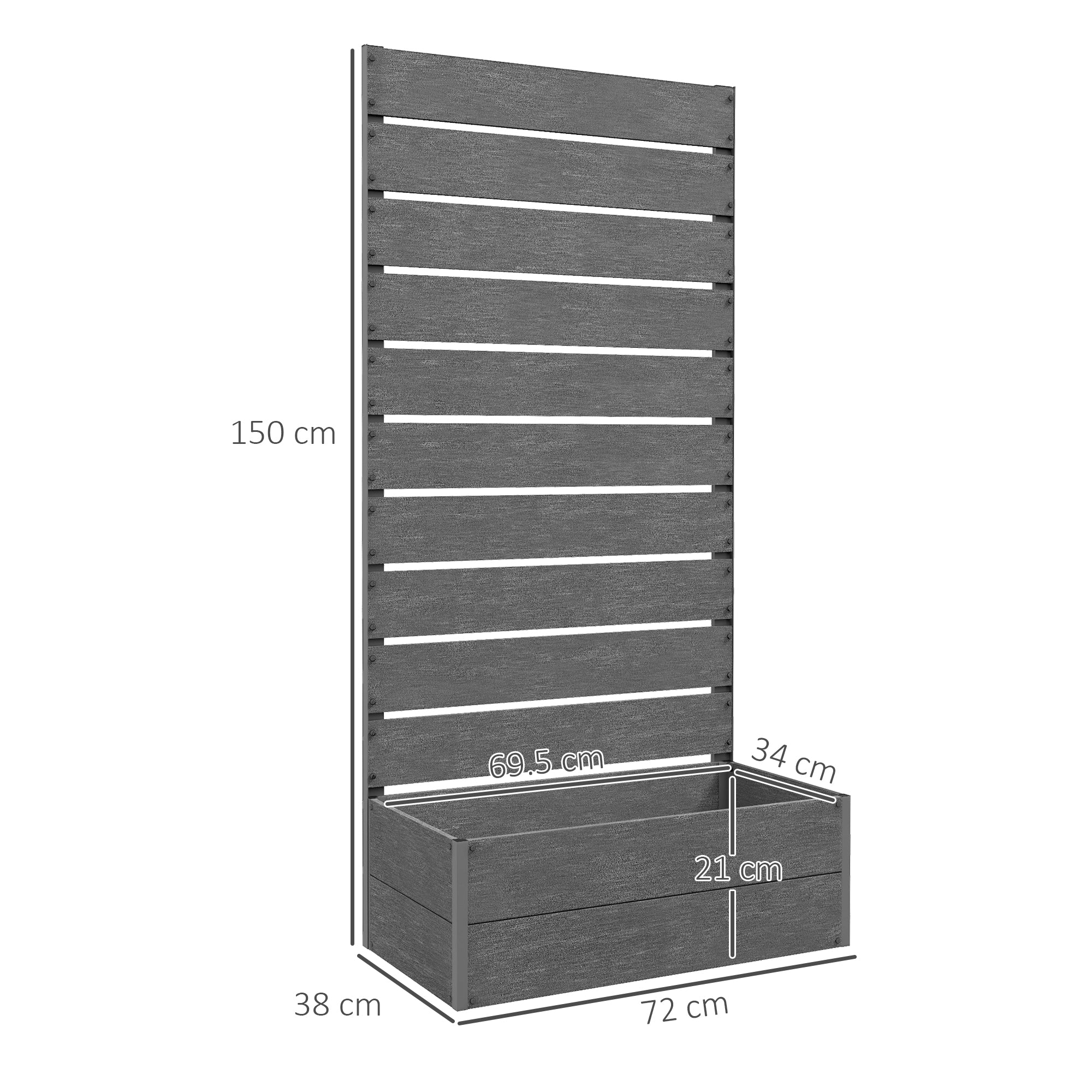 Outsunny 34 x 69.5cm Garden Planter Box, with Back Trellis - Grey