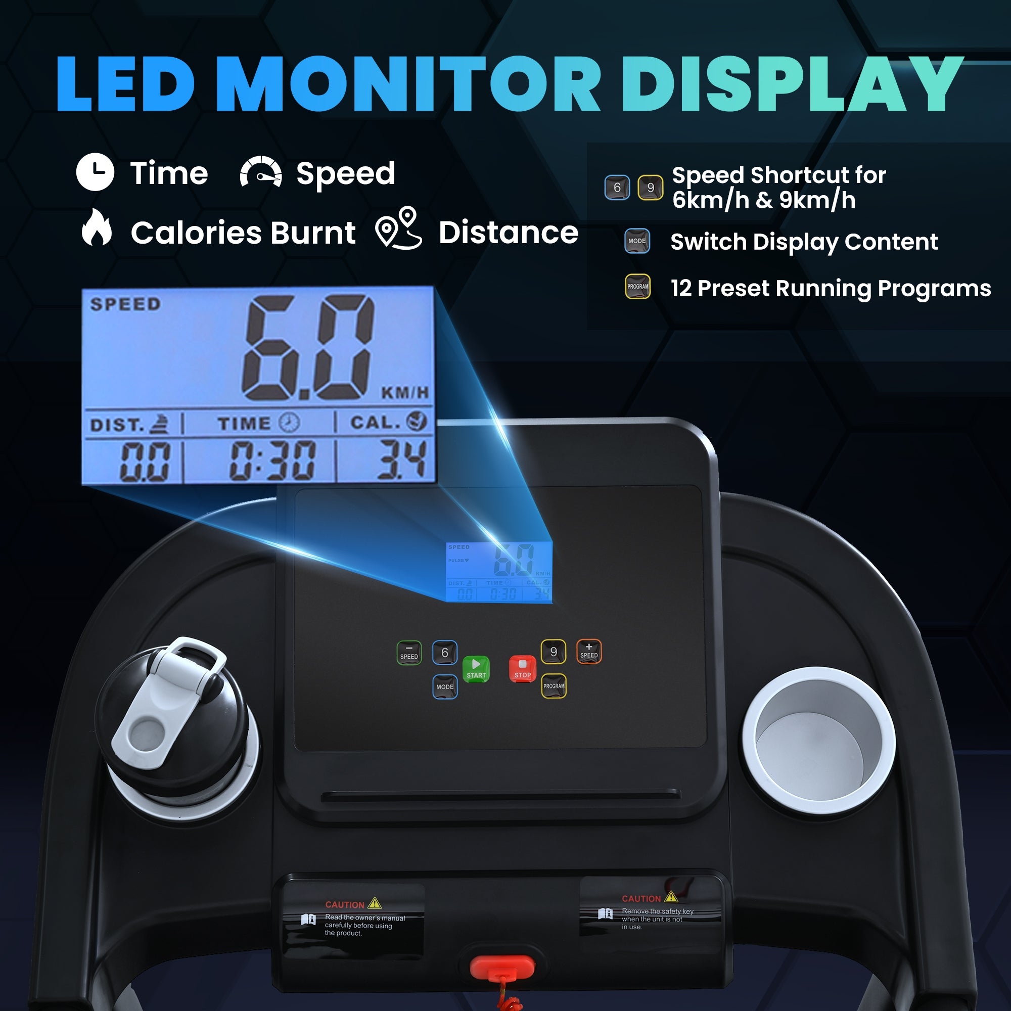 HOMCOM Treadmill Electric Motorised Running Machine w/ LED Display