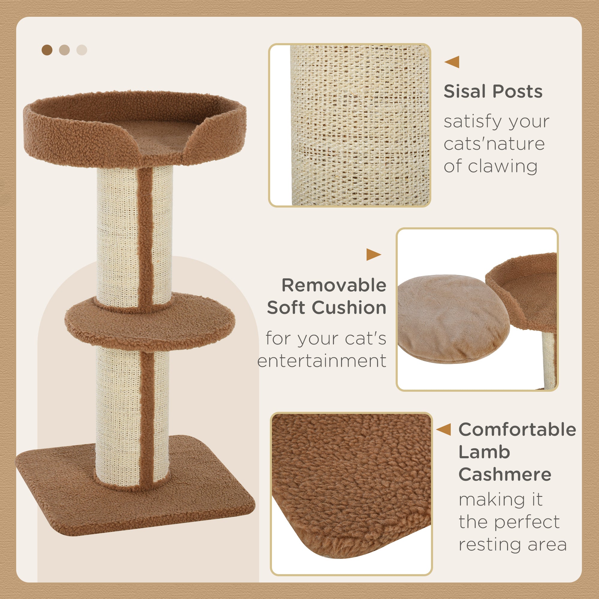 PawHut Cat Tree with Perches, Sisal Scratching Posts & Lamb Cashmere, Activity Centre, Brown