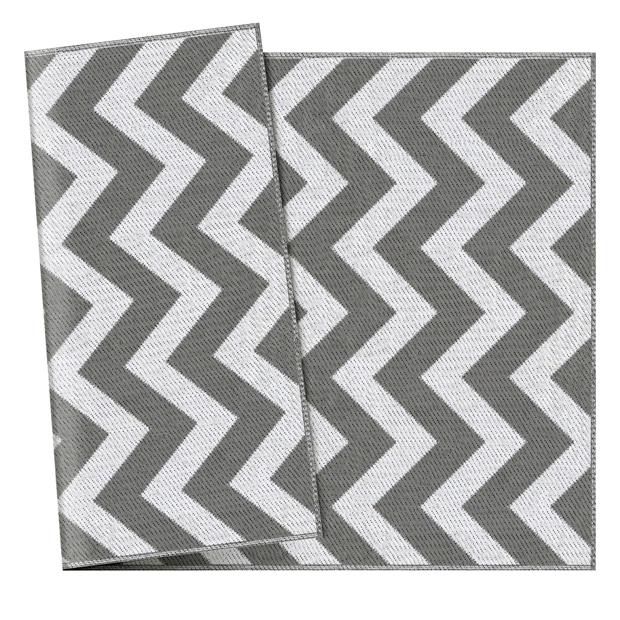 Outsunny Reversible Outdoor Rug, 1.2 x 1.8m Patio Carpet, Waterproof Plastic Rug for Garden, Deck, Picnic, Beach, Camping, Grey and White - North Peak Garden Furniture
