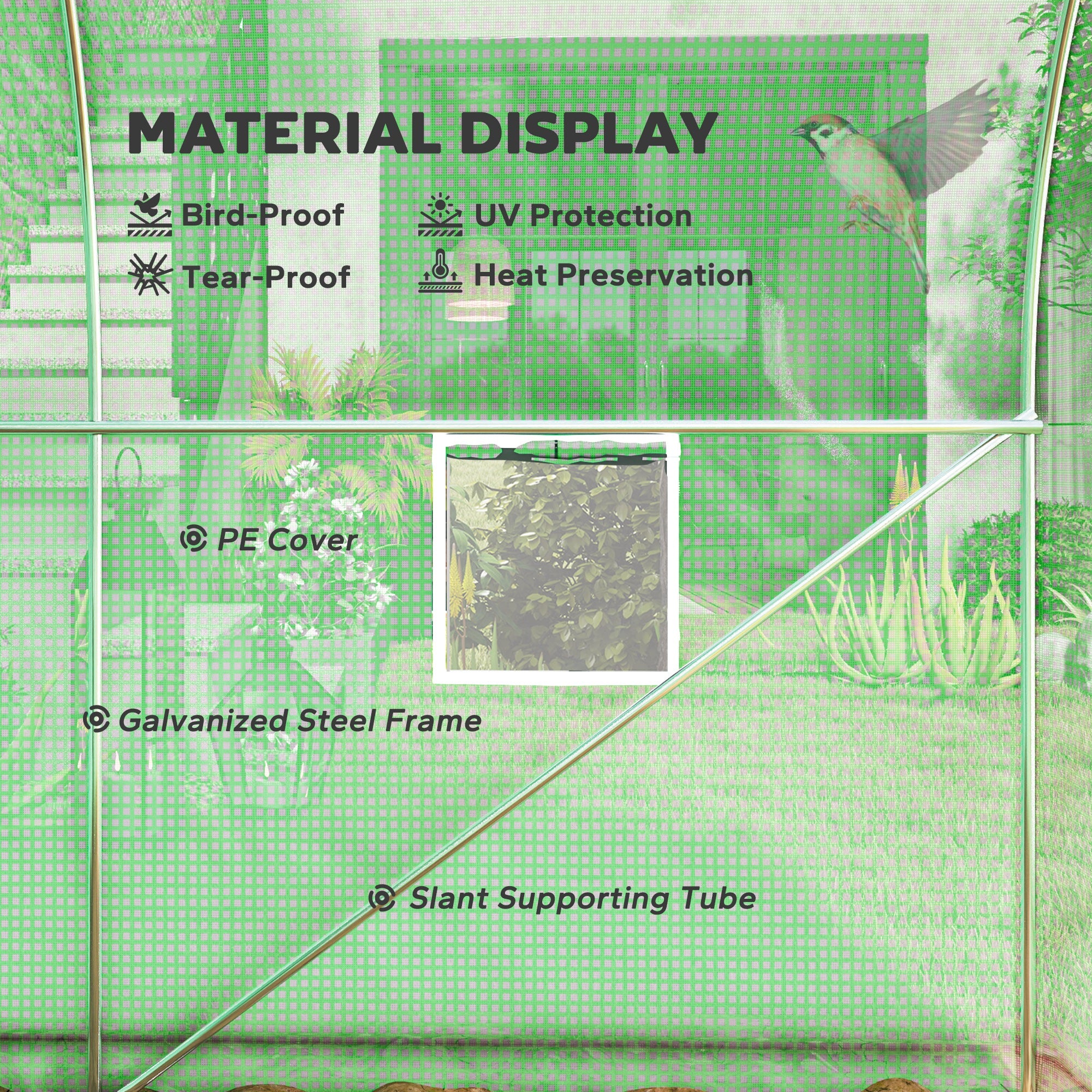 Outsunny 300 x 195cm Walk-In Tunnel Greenhouse - Green